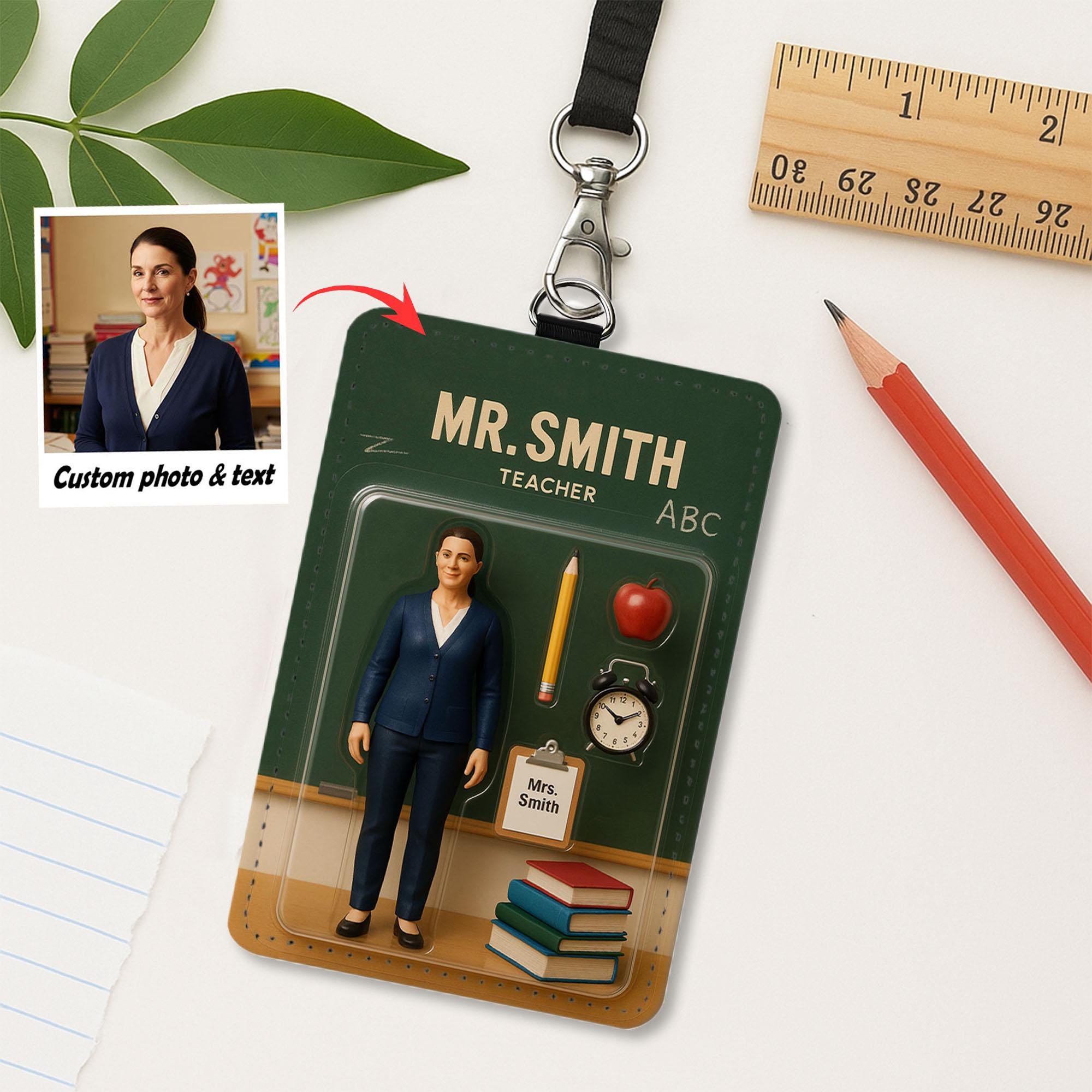 Personalized Teacher Badge Holder, Cute Floral Teacher ID Lanyard, Custom Name Tag, Back to School Gift, Teacher Accessories