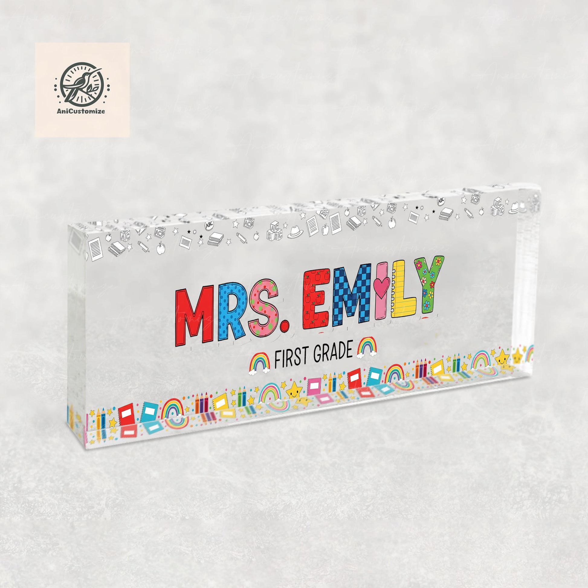 Personalized Teacher Desk Name Plate, Custom Acrylic Sign with Colorful Letters & Icons, Back to School Classroom Decor Gift, Educators Gift