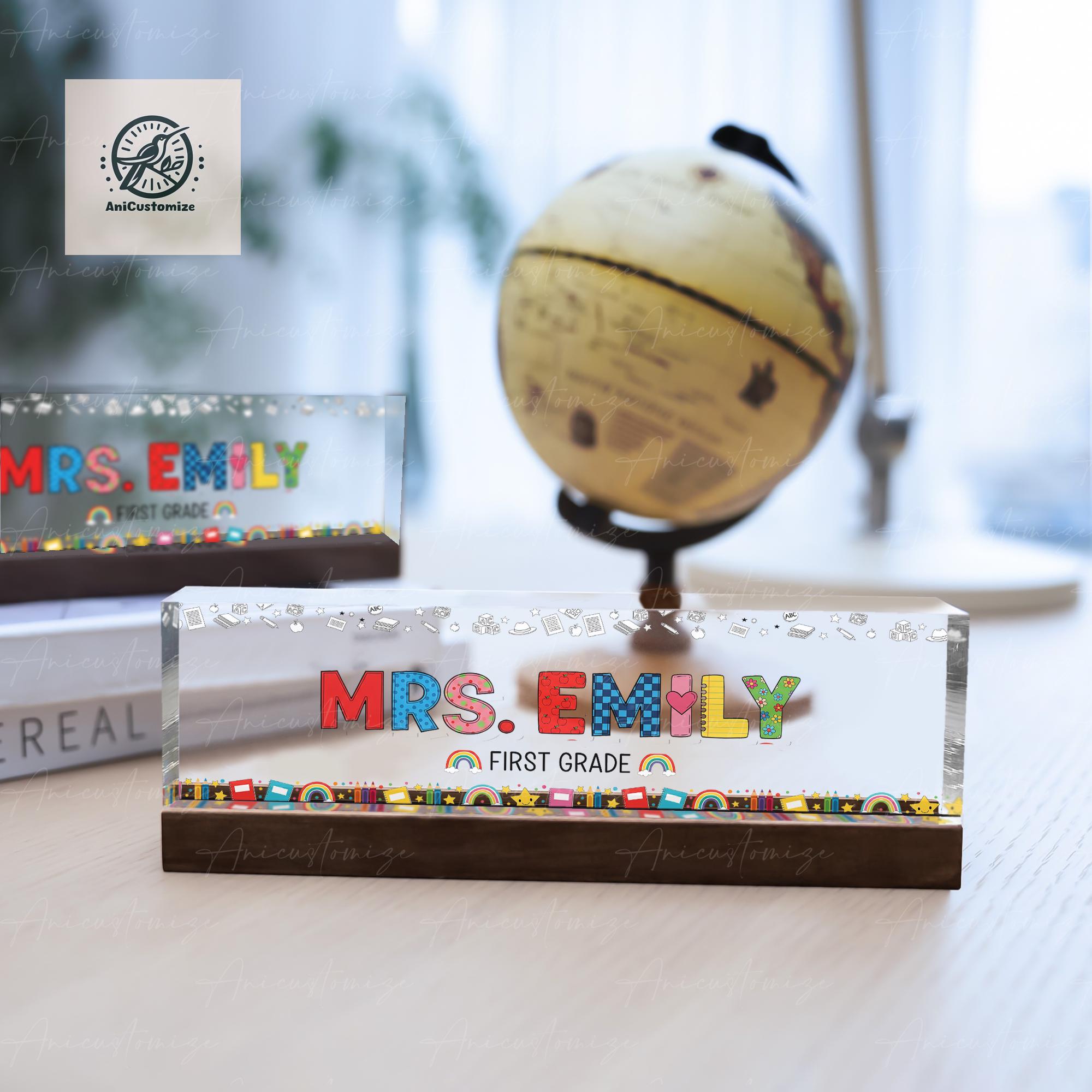 Personalized Teacher Desk Name Plate, Custom Acrylic Sign with Colorful Letters & Icons, Back to School Classroom Decor Gift, Educators Gift