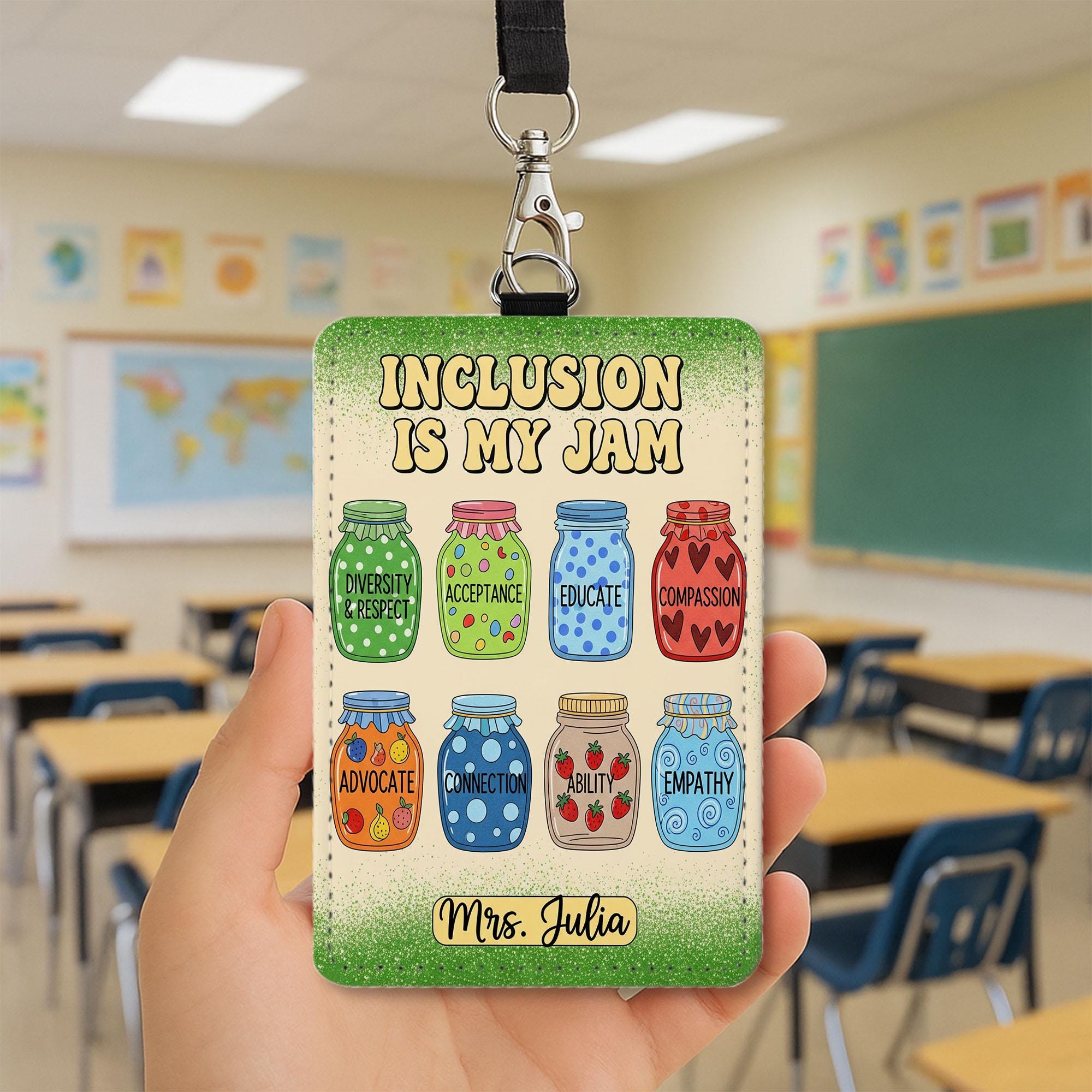 Personalized Teacher Badge Holder, Inclusion Is My Jam Lanyard, Custom Name ID Tag, Back to School Gift, Educator Appreciation