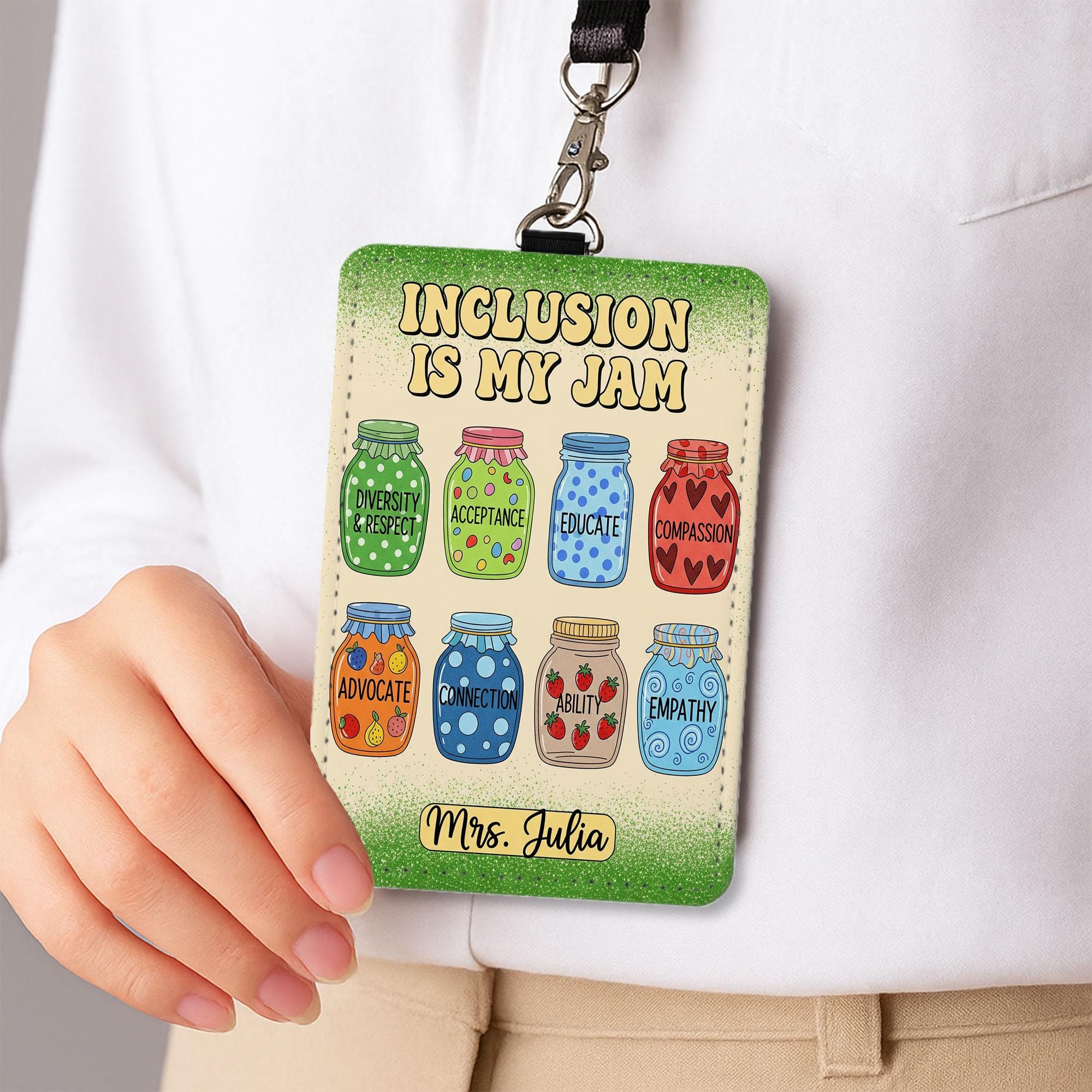 Personalized Teacher Badge Holder, Inclusion Is My Jam Lanyard, Custom Name ID Tag, Back to School Gift, Educator Appreciation