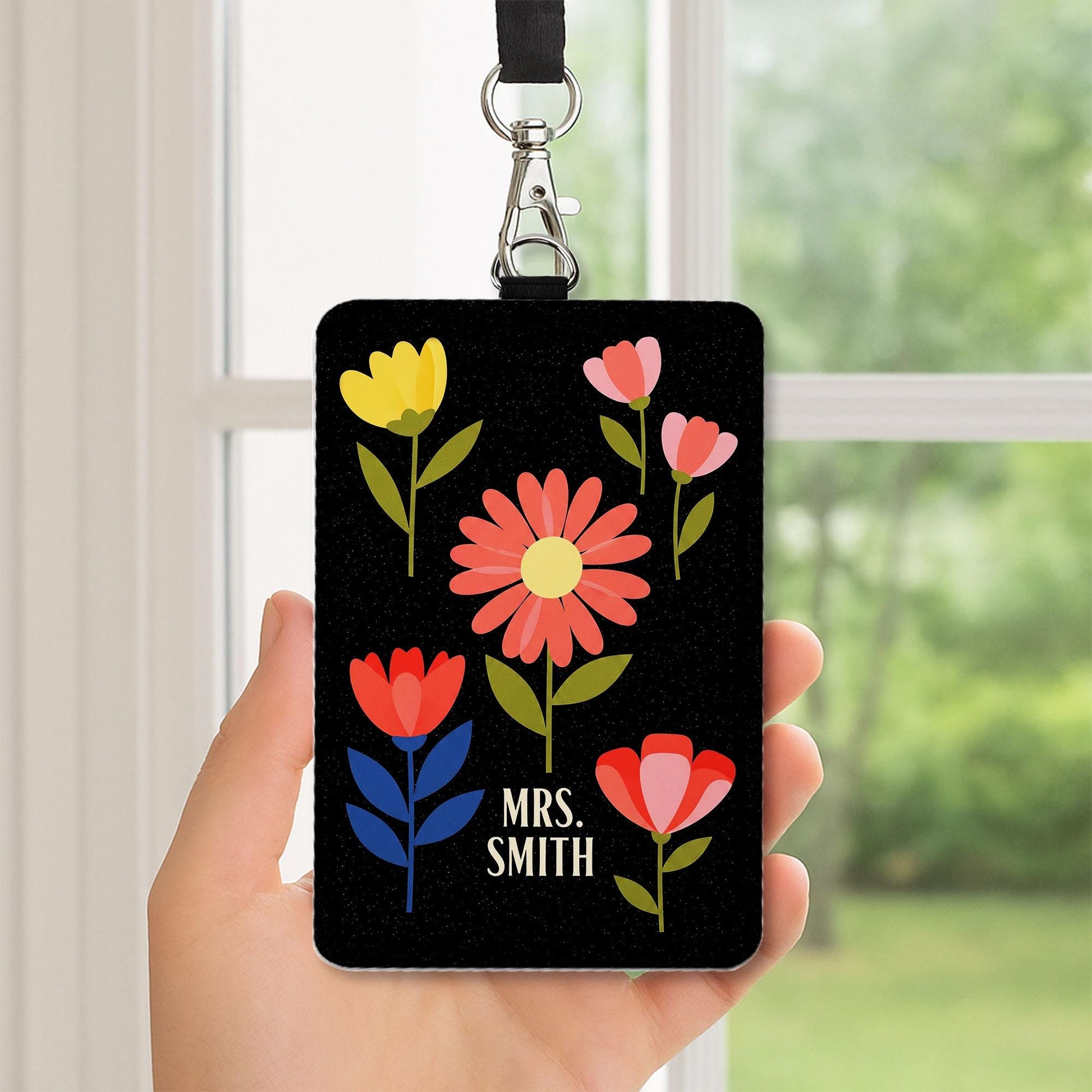 Personalized Teacher Badge Holder, Groovy Floral Custom ID Tag for Teachers, Cute Lanyard Name Badge, Teacher Gift ,for Educators