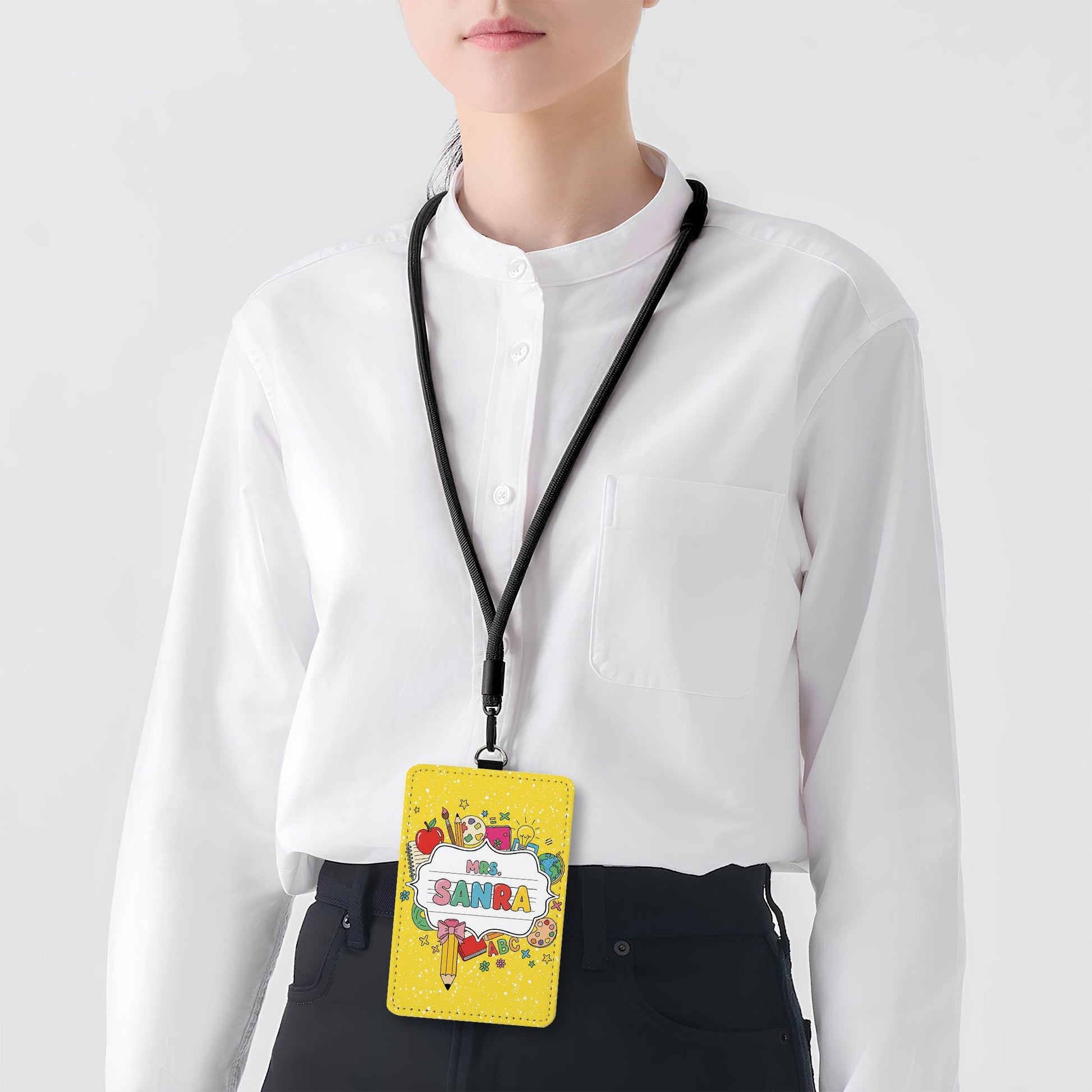 Teacher ID Badge Holder, Custom Name Tag for Teachers, Cute School Lanyard, Back to School Gift, Classroom Accessories, Yellow ID Tag