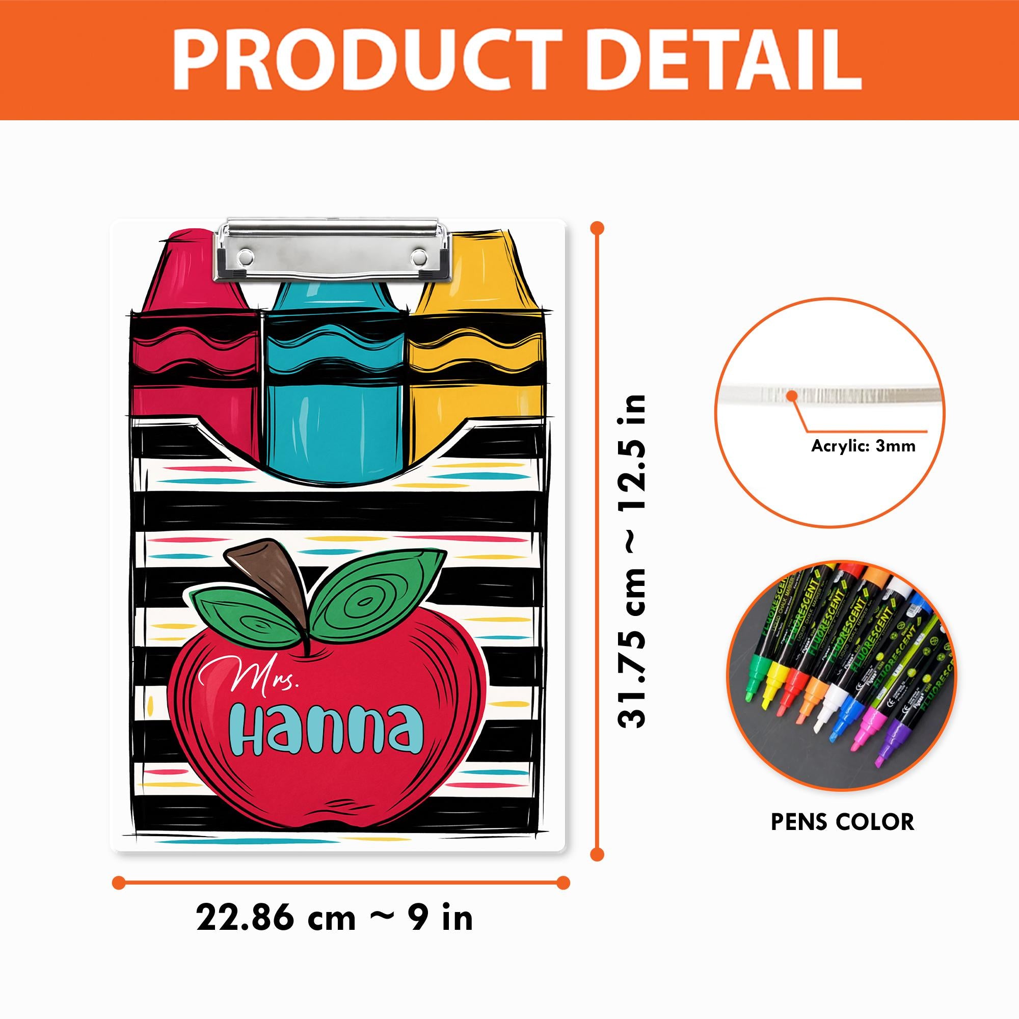 Personalized Teacher Gift, Custom Crayon Box Teacher Clipboard, Back To School Gift, Teacher School Supplies