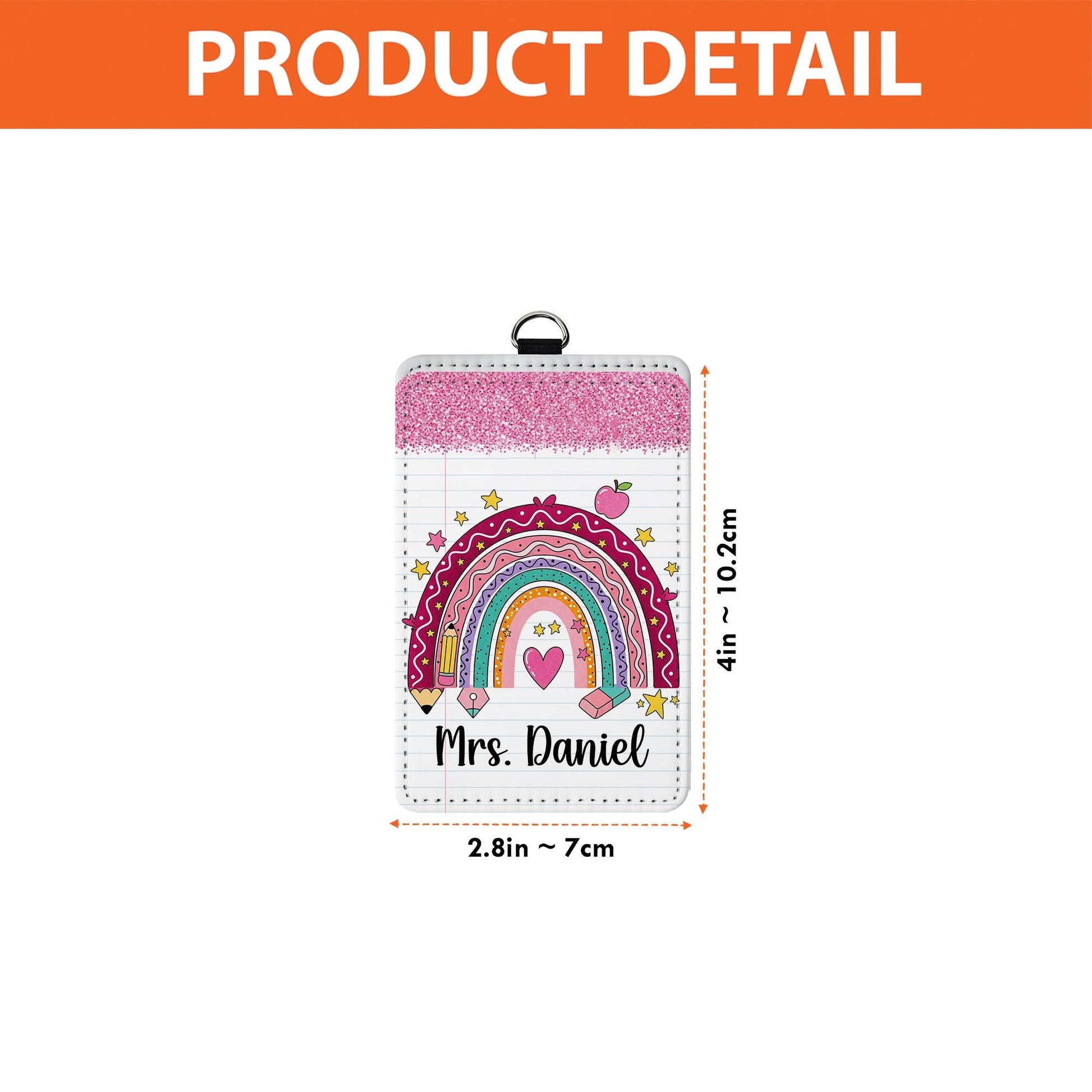 Rainbow Teacher Badge Holder, Personalized ID Tag with Faux Glitter, Custom Name Lanyard, Cute Back to School Gift, Teacher Gift  Badge