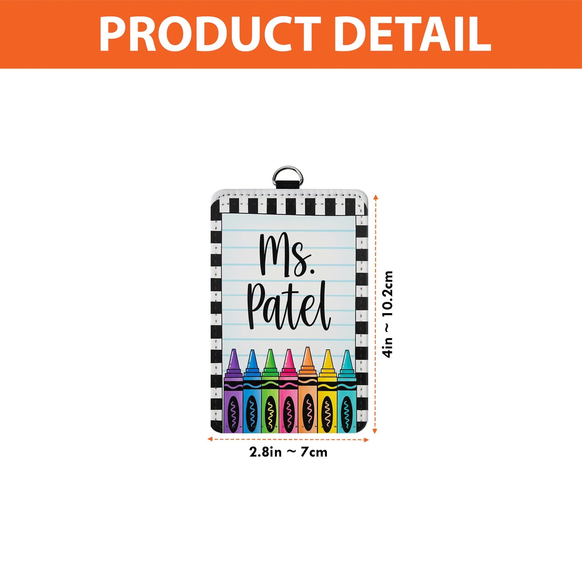 Personalized Teacher Badge Holder, Custom Crayon Lanyard ID Tag, Cute Name Tag for School, Custom Teacher Gift, Teacher Accessories