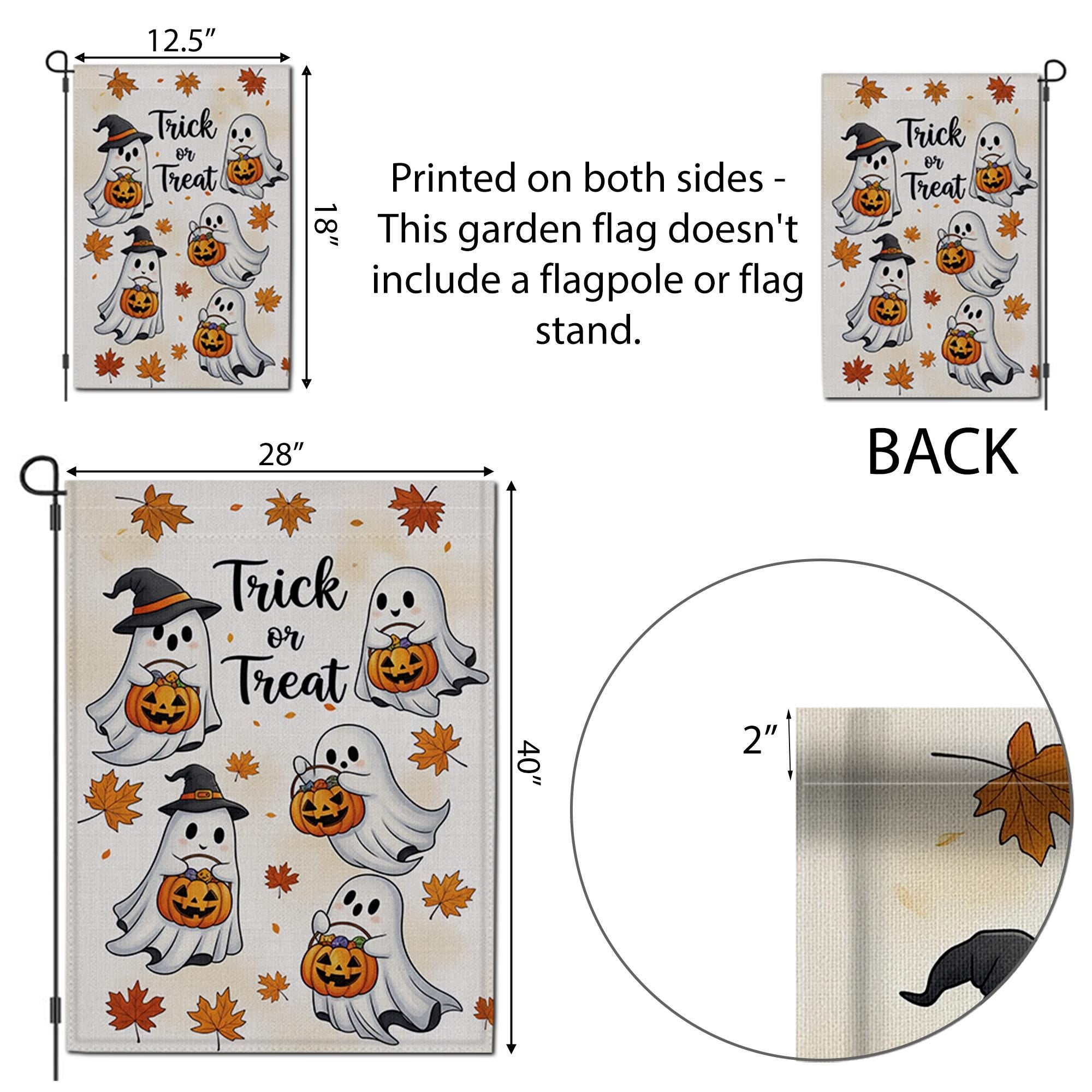 Trick or Treat Ghost Garden Flag – Cute Halloween Yard Decor with Pumpkins & Leaves, Outdoor Fall Decoration for Porch or Lawn