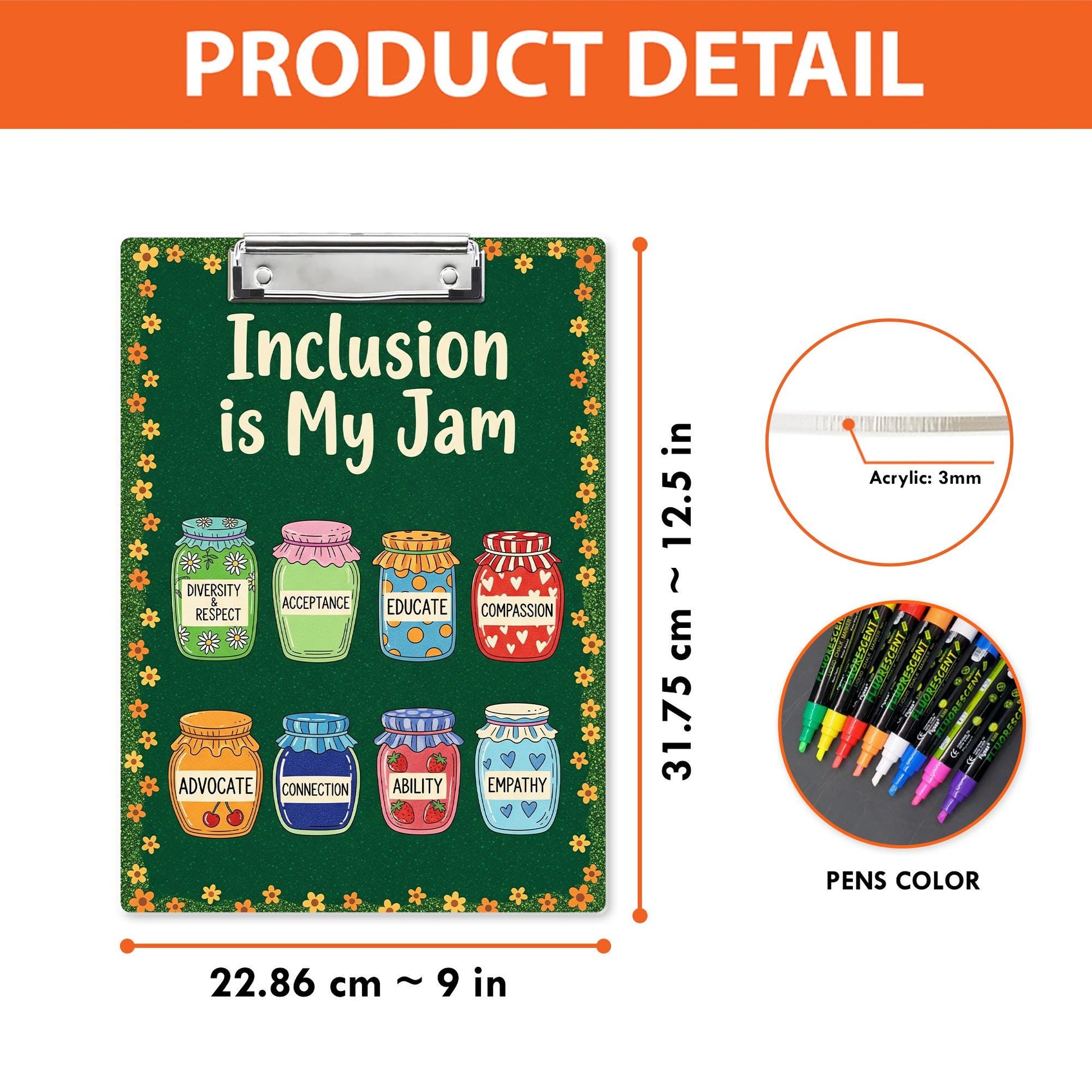 Inclusion Is My Jam Teacher Clipboard – Diversity & Acceptance Jar Design – Inspirational Classroom Gift for Educators, Counselors, Teachers