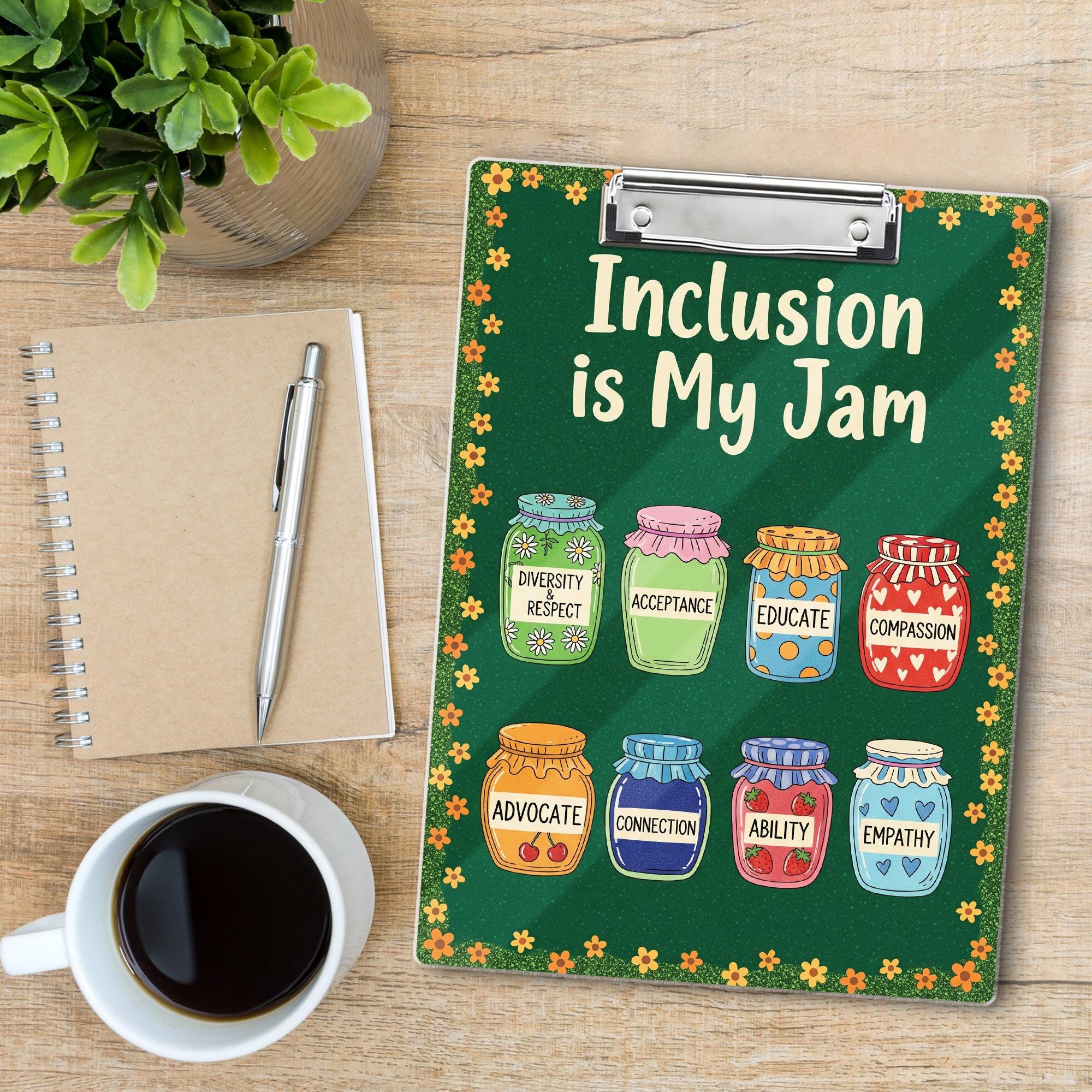 Inclusion Is My Jam Teacher Clipboard – Diversity & Acceptance Jar Design – Inspirational Classroom Gift for Educators, Counselors, Teachers