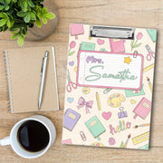 Personalized Teacher Clipboard – Pastel School Supplies Design with Custom Name – Cute Back to School Gift for Educators