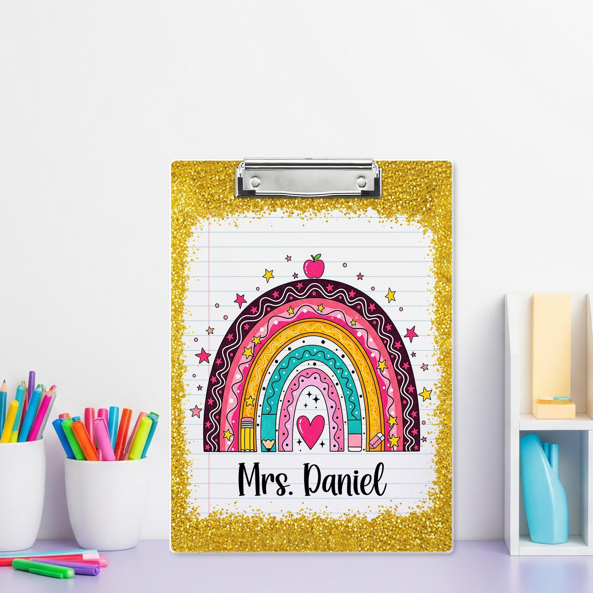 Personalized Teacher Clipboard, Custom Rainbow FAUX Glitter Clipboard, Cute Back to School Gift, Teacher Clipboard, Mrs. Name Gift