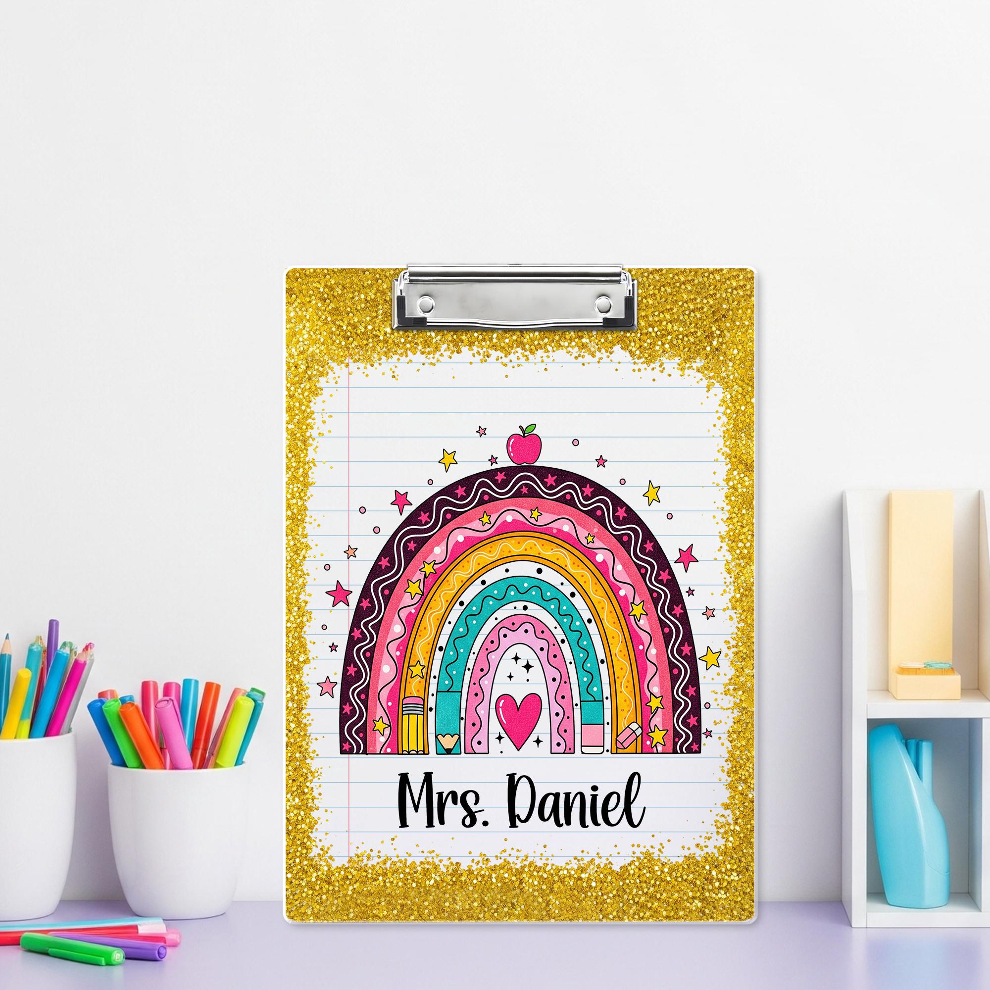 Personalized Teacher Clipboard, Custom Rainbow FAUX Glitter Clipboard, Cute Back to School Gift, Teacher Clipboard, Mrs. Name Gift