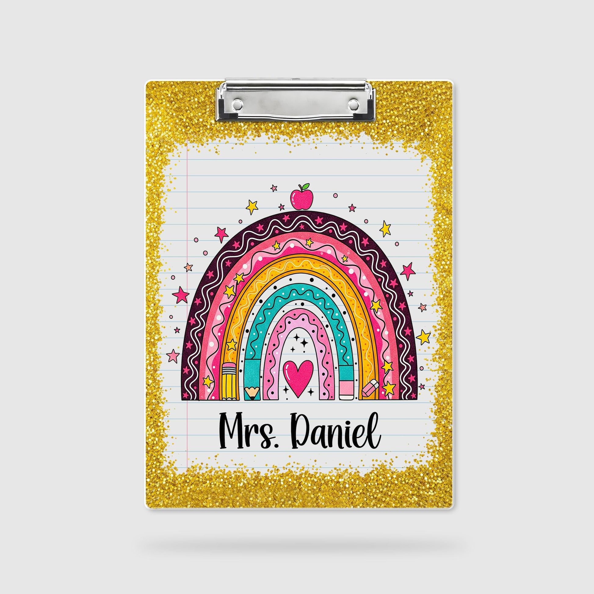 Personalized Teacher Clipboard, Custom Rainbow FAUX Glitter Clipboard, Cute Back to School Gift, Teacher Clipboard, Mrs. Name Gift