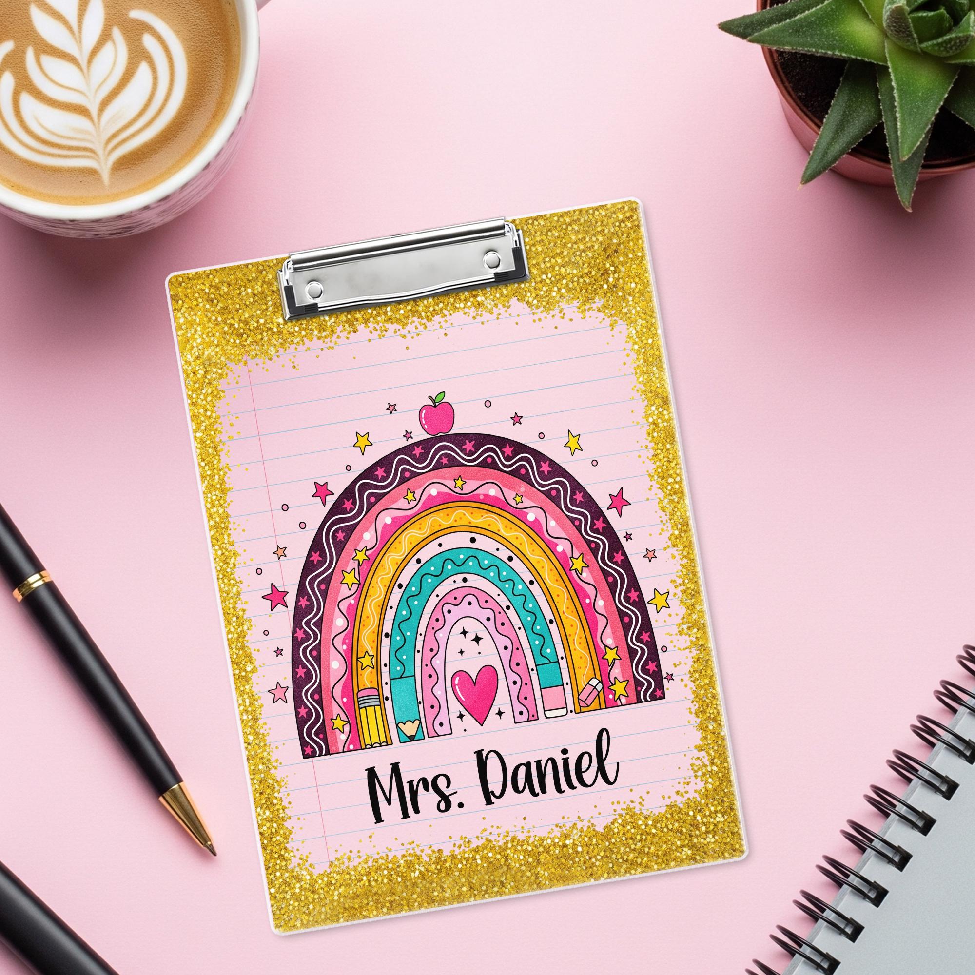 Personalized Teacher Clipboard, Custom Rainbow FAUX Glitter Clipboard, Cute Back to School Gift, Teacher Clipboard, Mrs. Name Gift