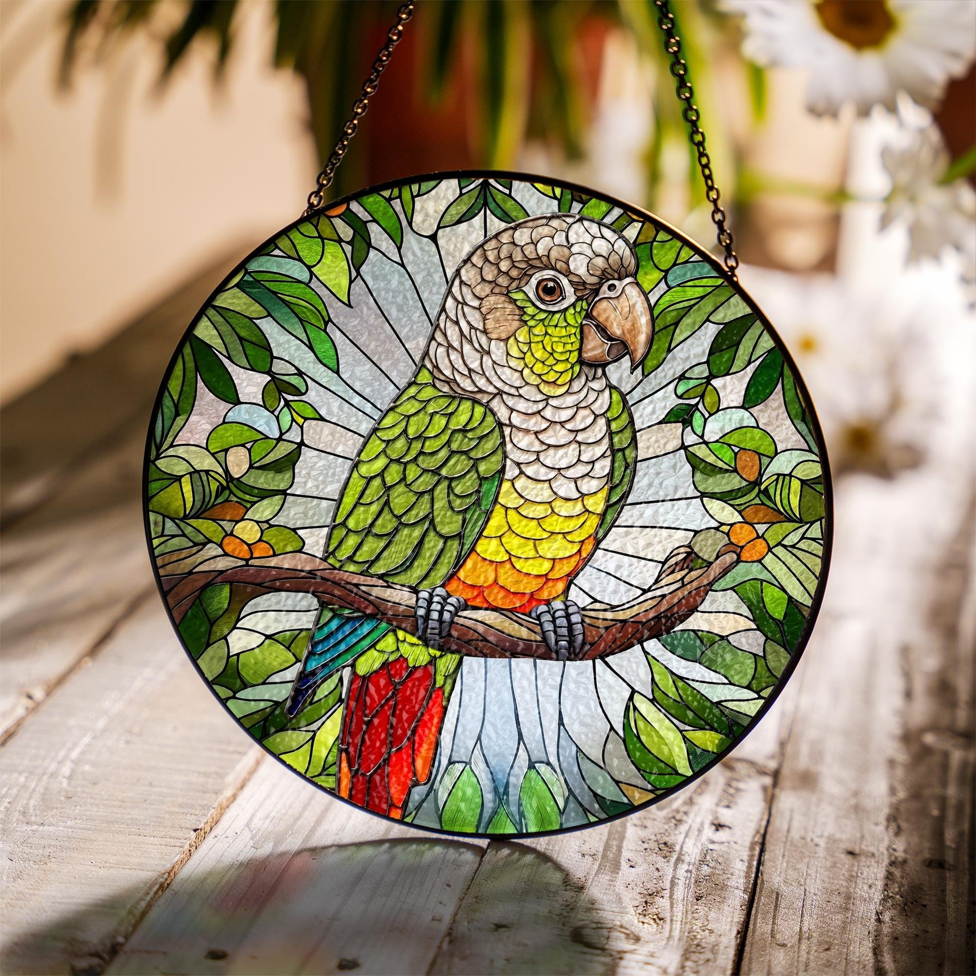 Glass Suncatcher Conure Bird Decor, Colorful Handcrafted Sun Catcher for Bird Nerds, Unique Home Accent & Gift for Mom