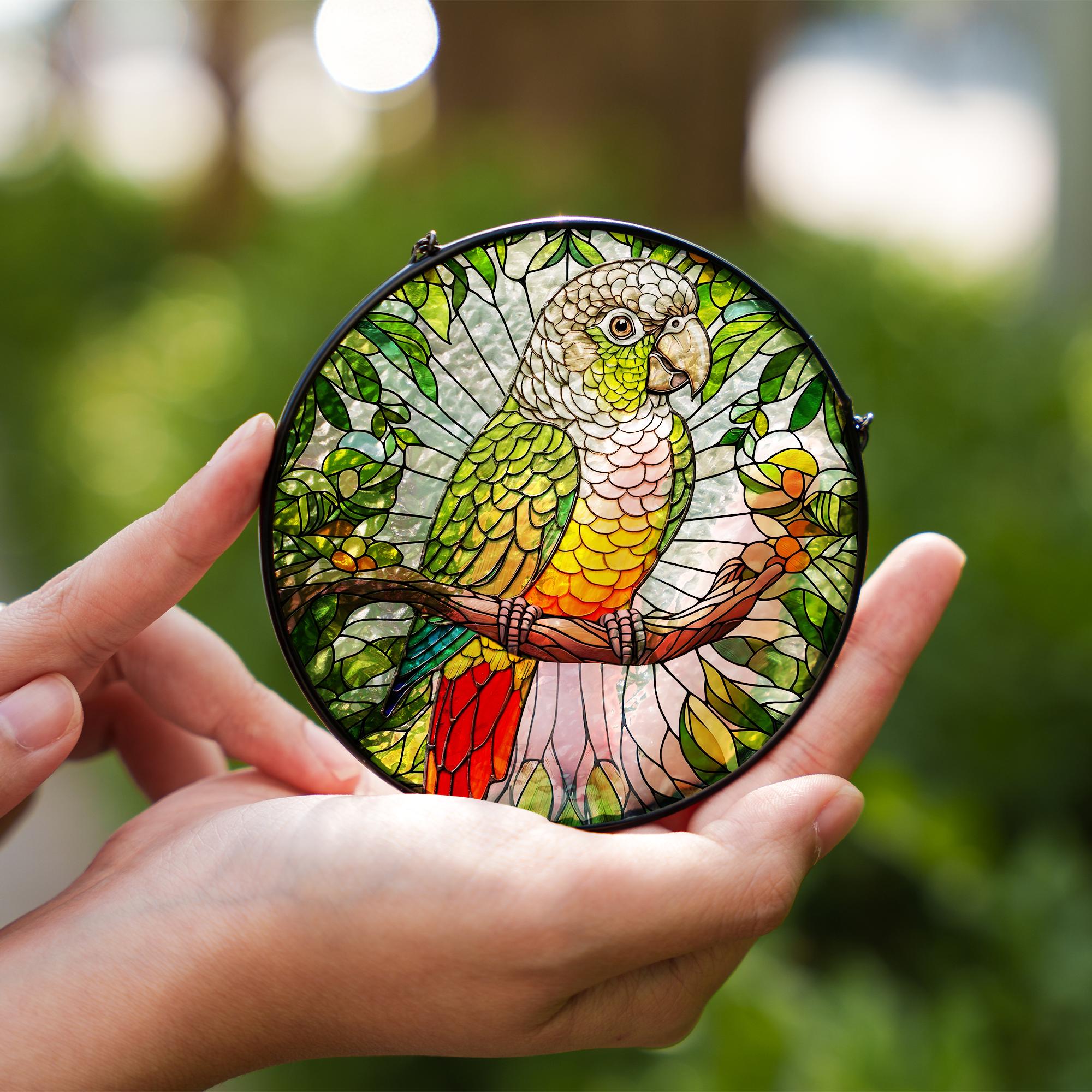 Glass Suncatcher Conure Bird Decor, Colorful Handcrafted Sun Catcher for Bird Nerds, Unique Home Accent & Gift for Mom