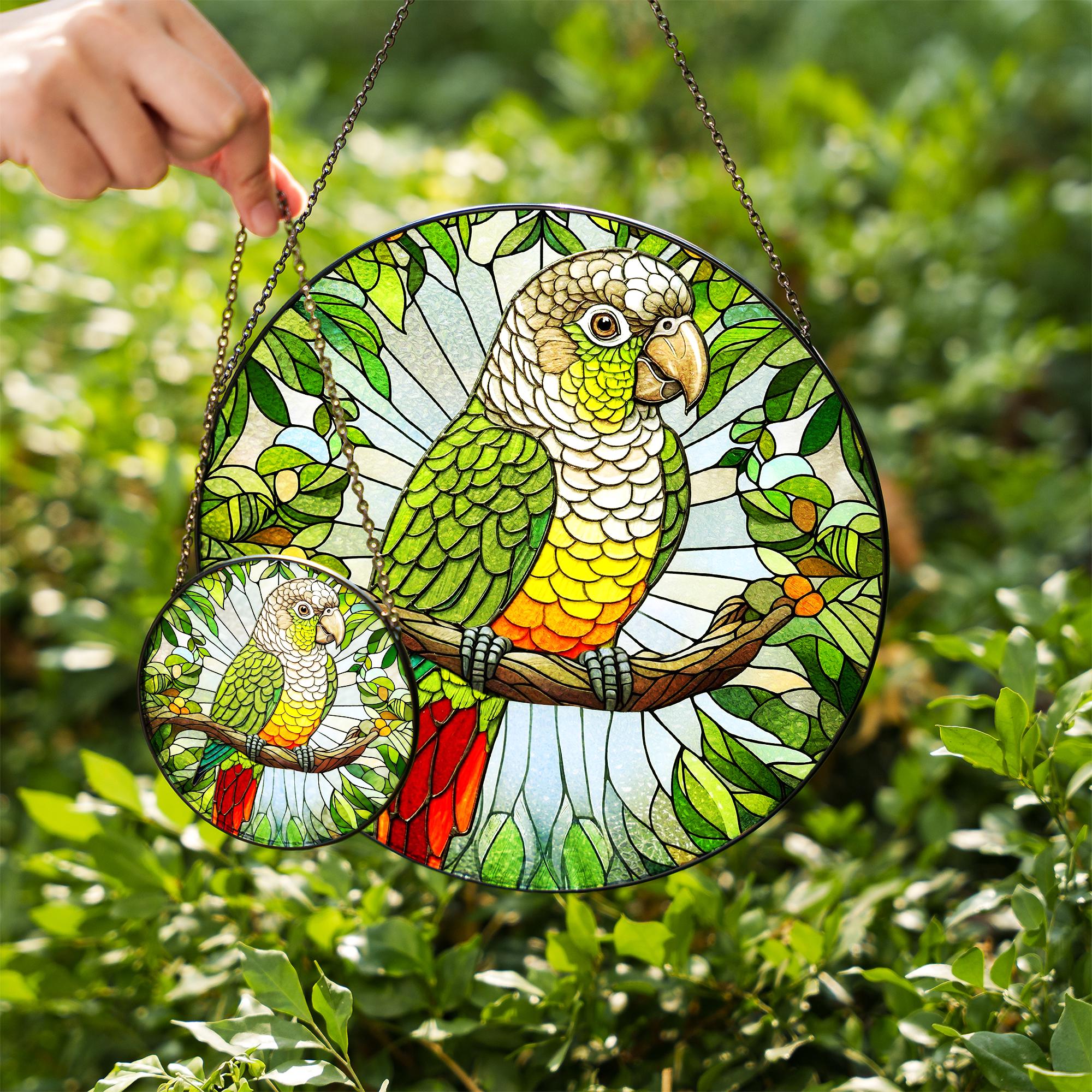 Glass Suncatcher Conure Bird Decor, Colorful Handcrafted Sun Catcher for Bird Nerds, Unique Home Accent & Gift for Mom