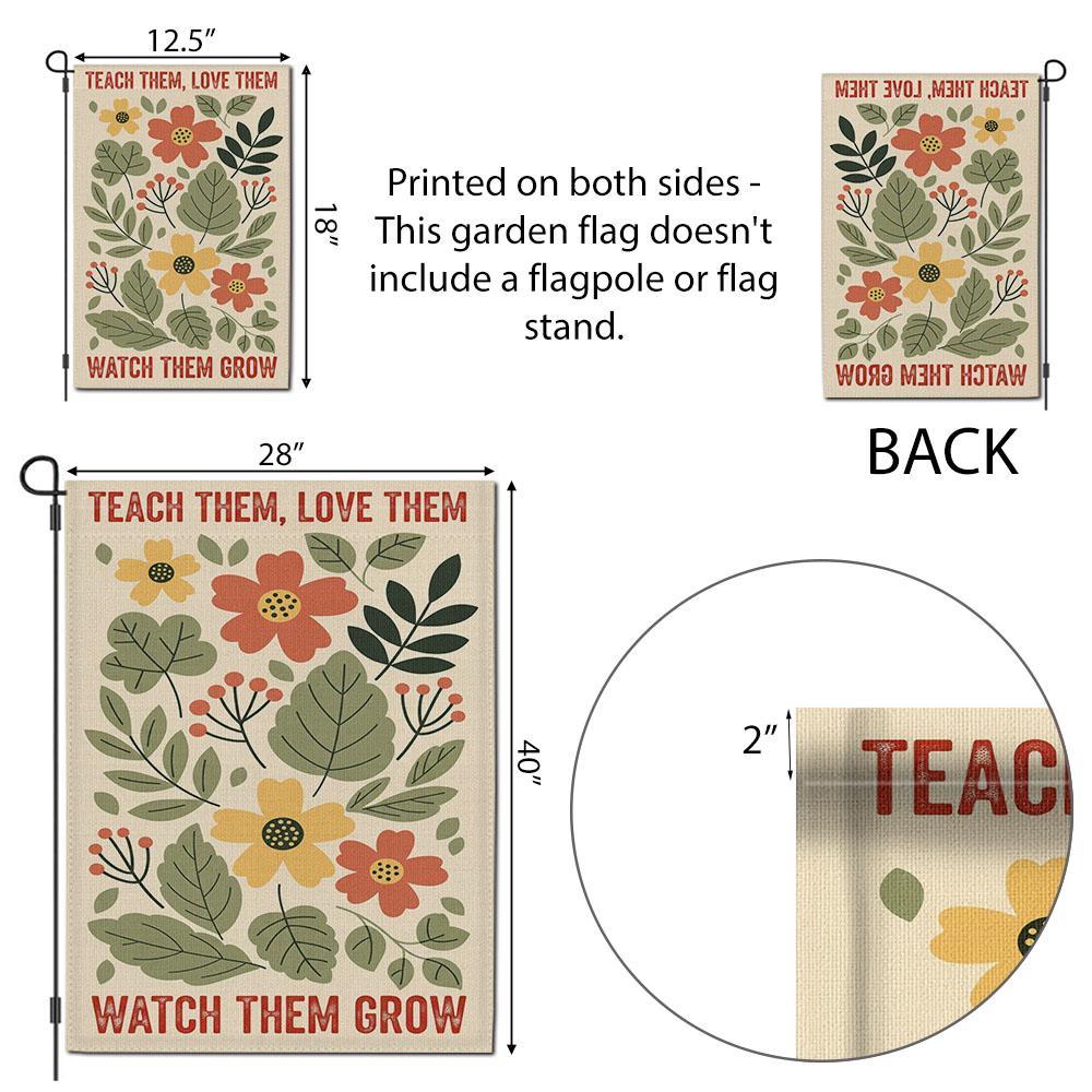 Teach Love Grow Garden Flag, Teacher Appreciation Gift, Botanical Yard Decor, Classroom Outdoor Banner, School Flag