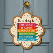 It Is Okay To Ask For Help Wooden Sign - Encouraging Self-Care & Mental Health Reminder Decor for Home or Office, Positive Affirmations Gift