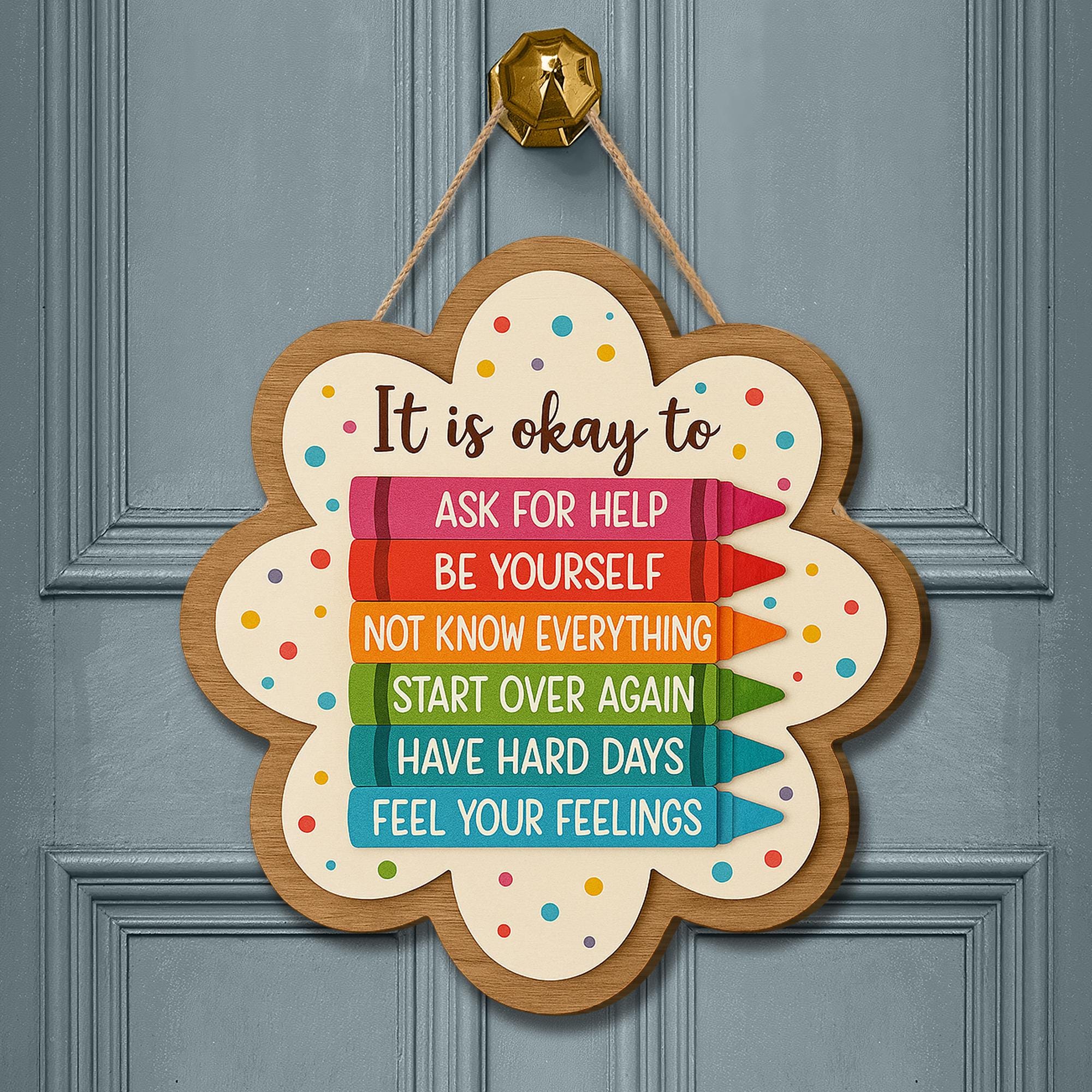 It Is Okay To Ask For Help Wooden Sign - Encouraging Self-Care & Mental Health Reminder Decor for Home or Office, Positive Affirmations Gift