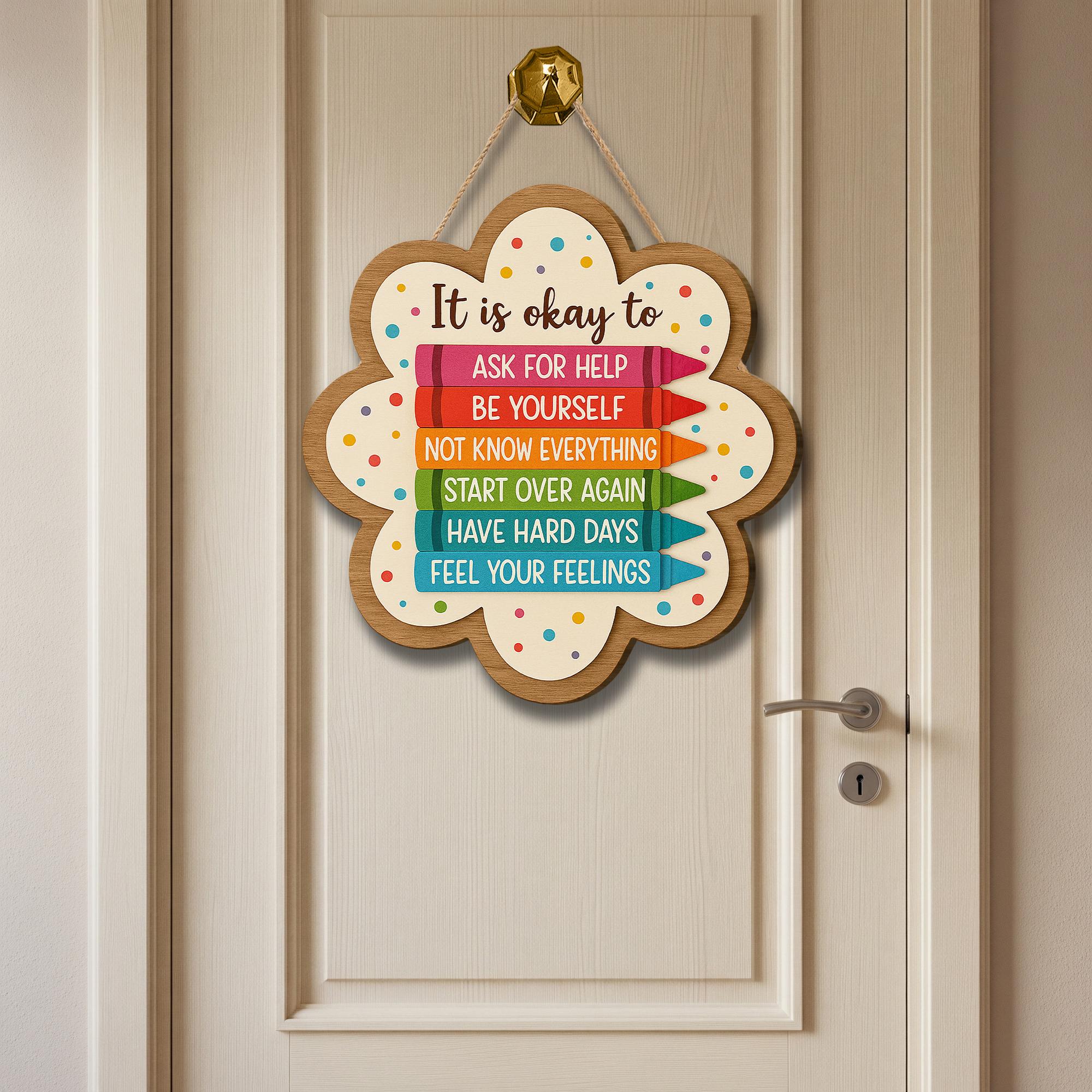 It Is Okay To Ask For Help Wooden Sign - Encouraging Self-Care & Mental Health Reminder Decor for Home or Office, Positive Affirmations Gift