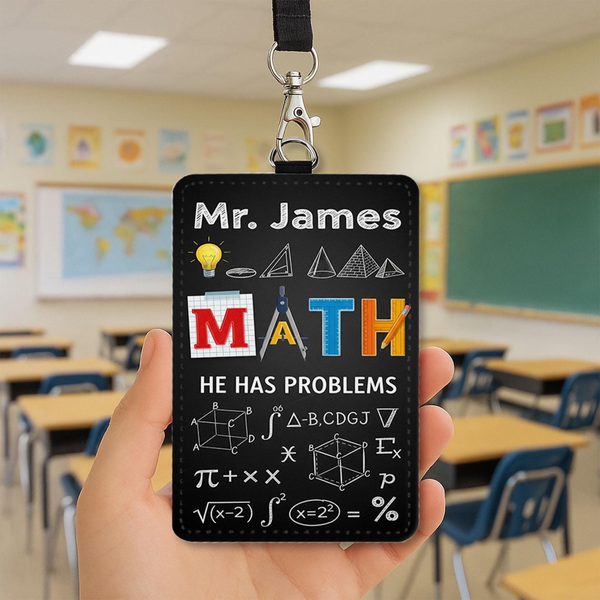 Personalized Math Teacher Badge Holder, Custom ID Card, Math Formulas Lanyard, STEM Educator Gift, Back to School