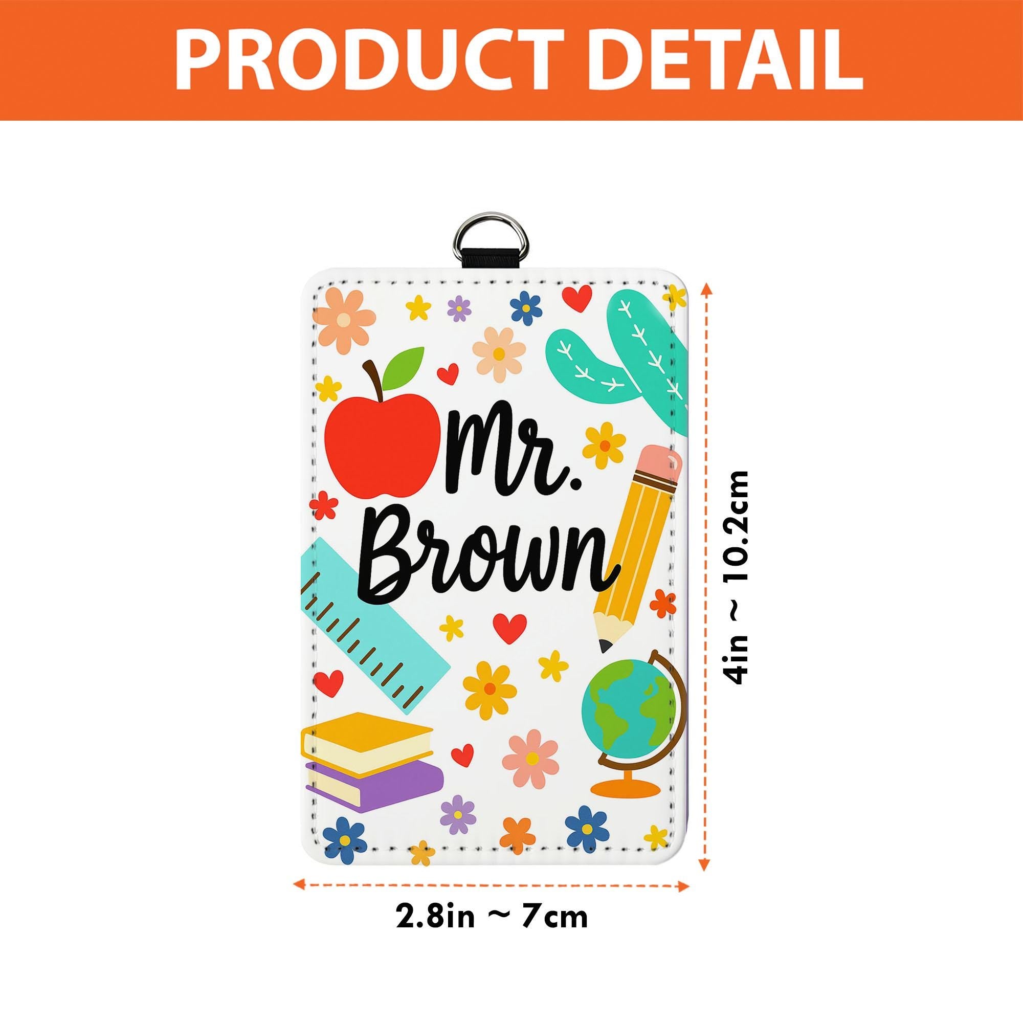 Personalized Teacher Badge Holder, Custom School Supplies Lanyard, Educator Gift, Apple Globe Pencil Design