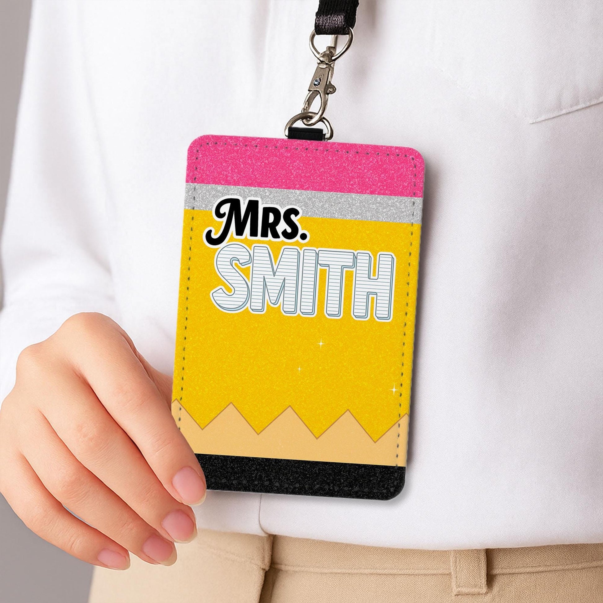 Personalized Pencil Teacher Badge Holder, Custom Name ID Holder, Educator Gift, Back to School