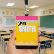 Personalized Pencil Teacher Badge Holder, Custom Name ID Holder, Educator Gift, Back to School