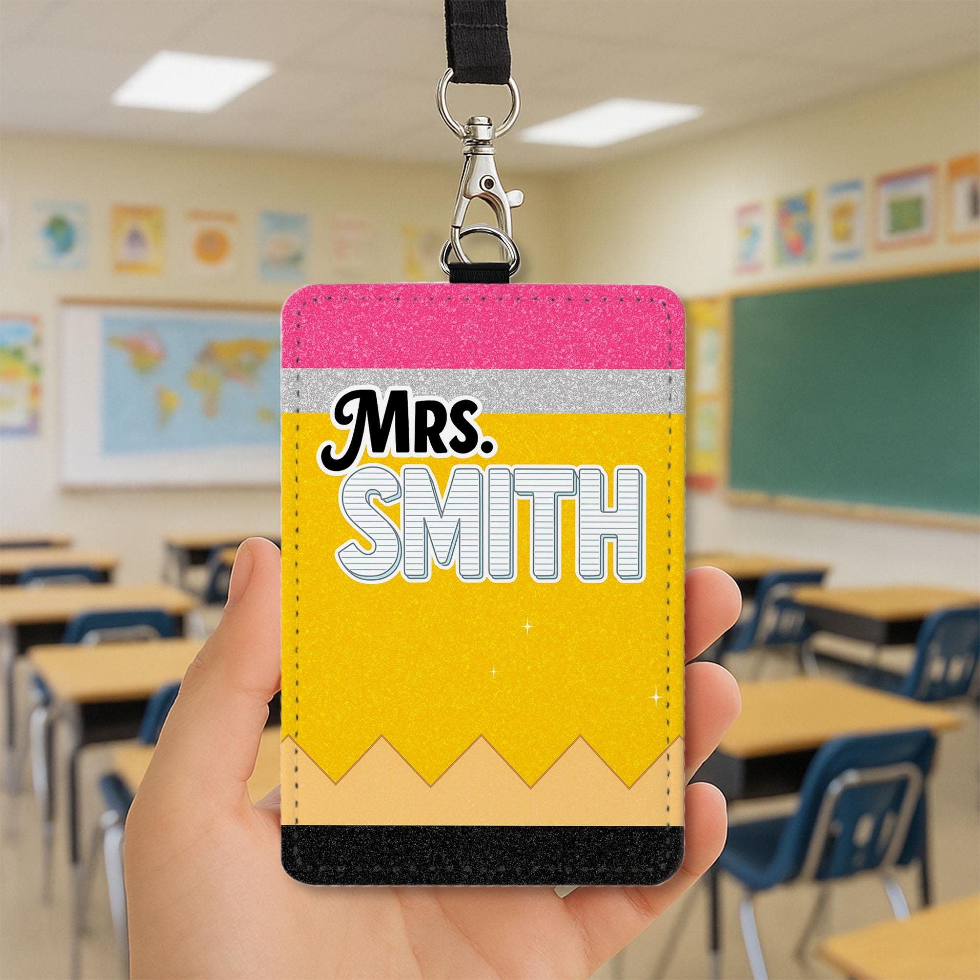 Personalized Pencil Teacher Badge Holder, Custom Name ID Holder, Educator Gift, Back to School