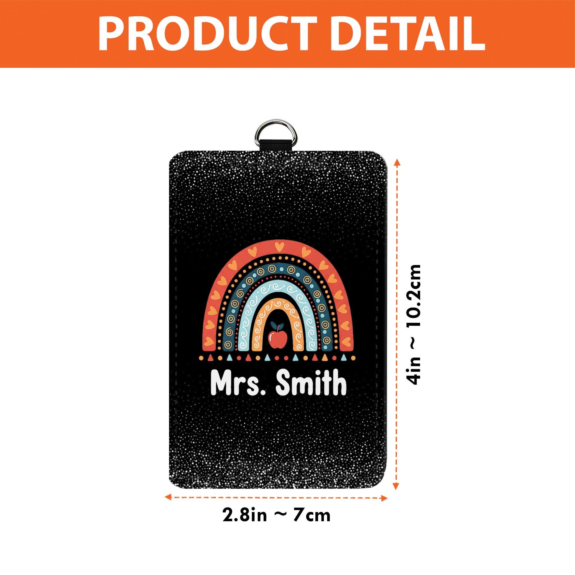 Personalized Teacher Badge Holder, Rainbow Apple Design, Custom ID Holder, Educator Gift, Back to School
