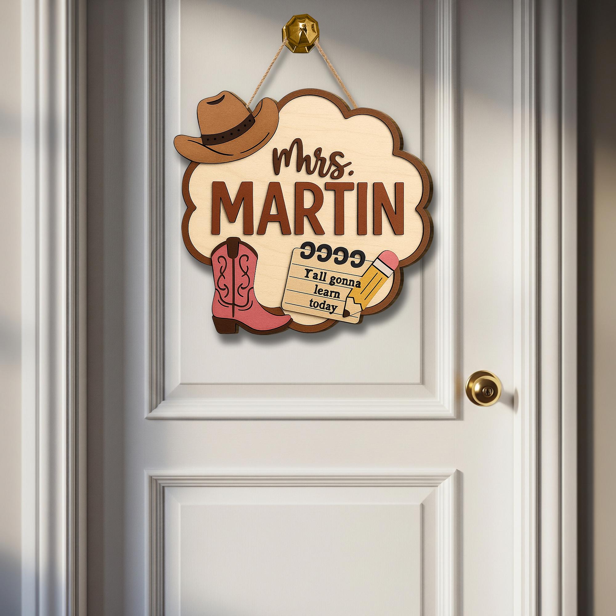 Personalized Teacher Name Sign for Door, Western Classroom Decor, Custom Mrs. Last Name Hanger, Back to School Teacher Gift Idea