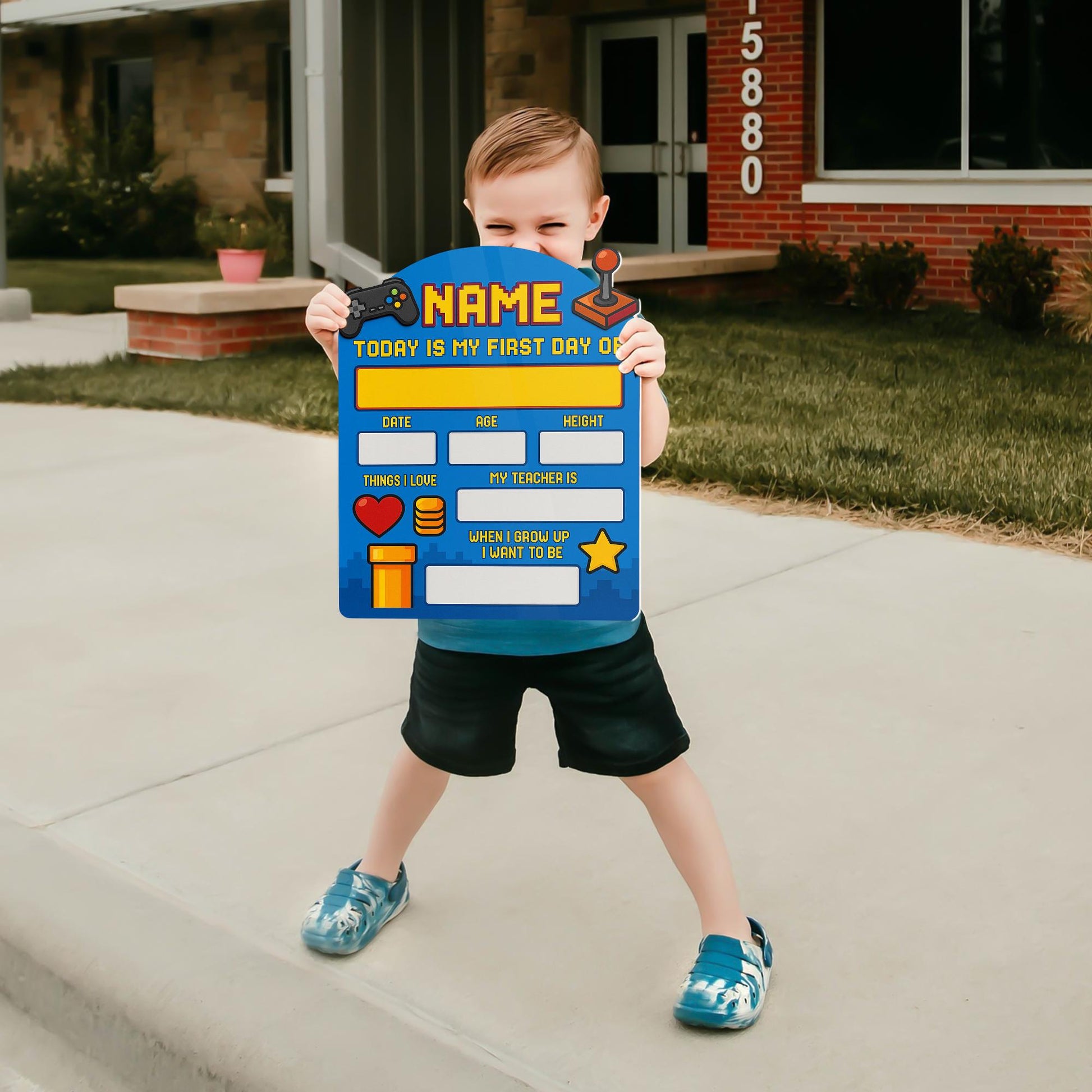 Personalized Gamer First Day of School Sign | Back to School Photo Prop | Video Game Theme Milestone Board | Reusable Keepsake
