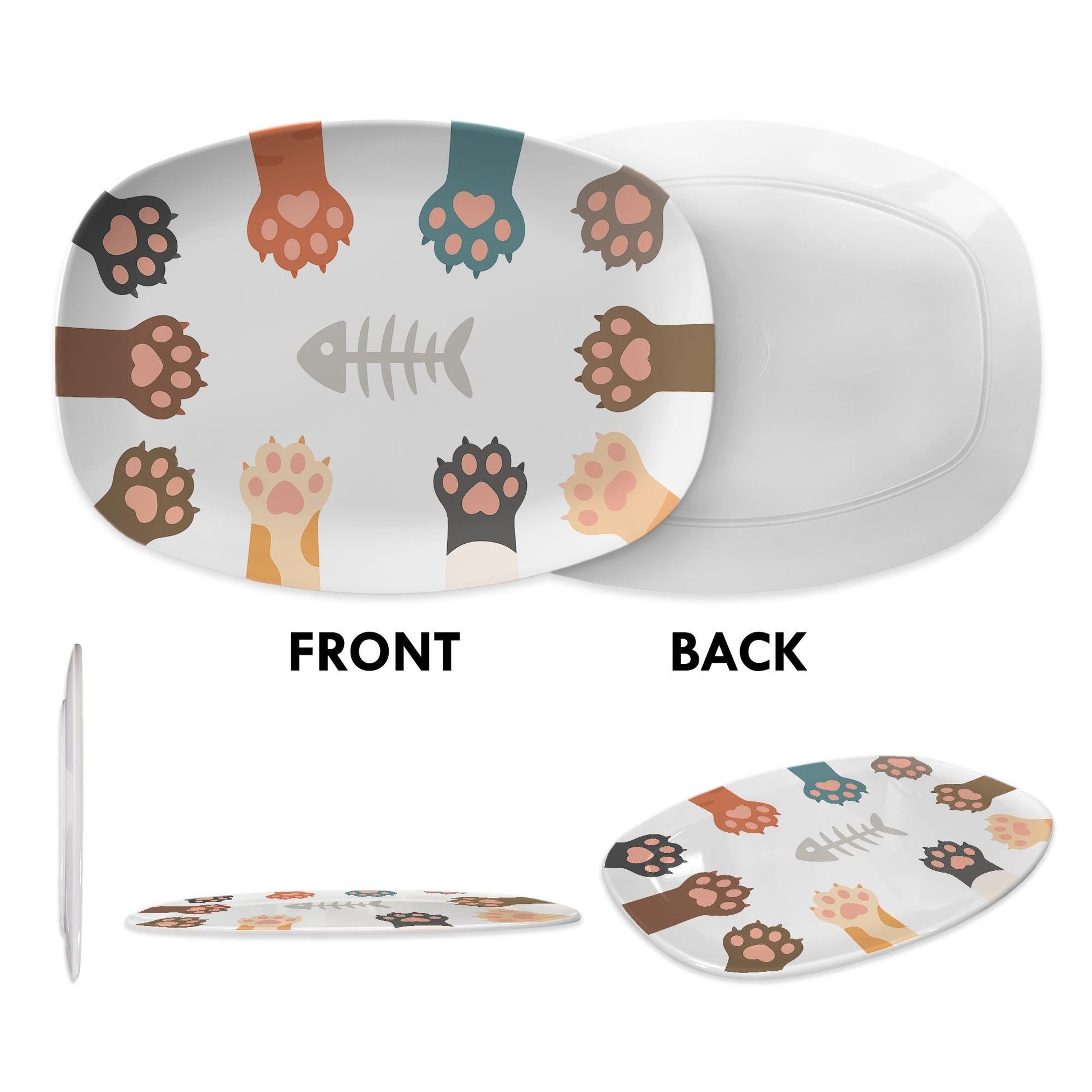 Cute Cat Paw Platter – Fishbone Design Ceramic Tray, Cat Lover Kitchen Decor, Pet Themed Serving Dish for Home or Gift