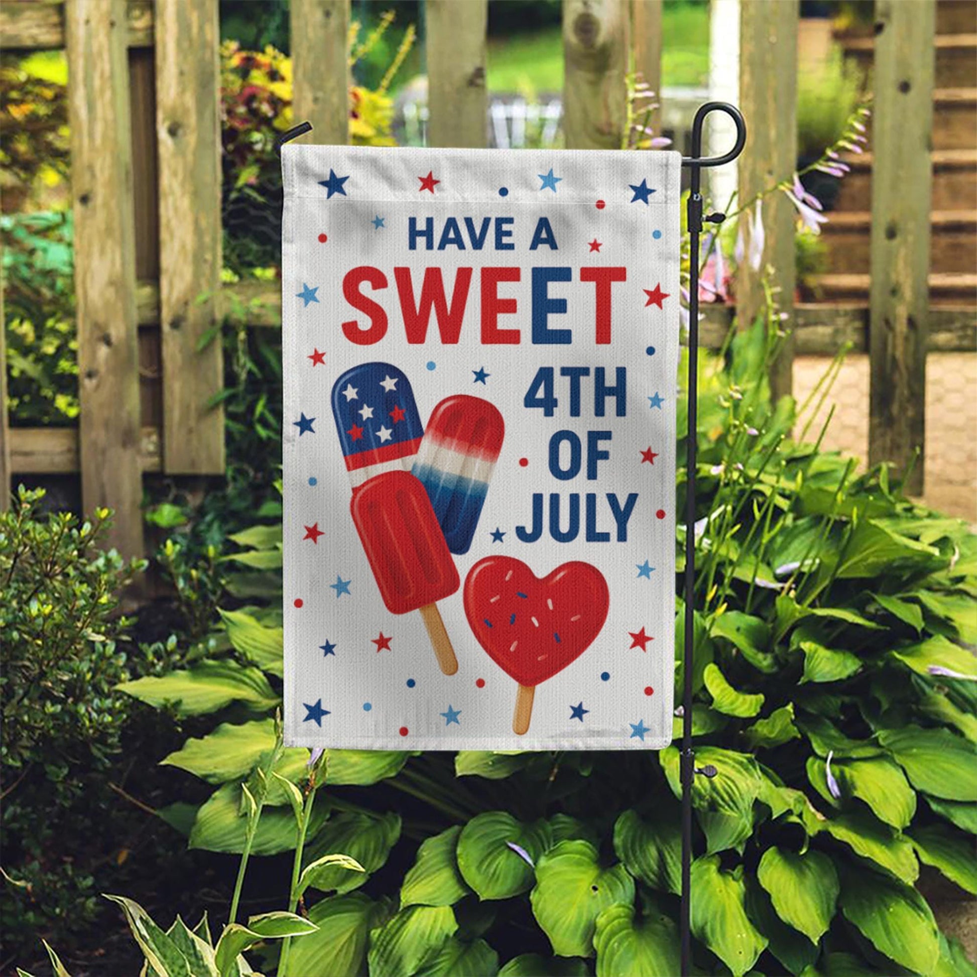 Sweet 4th of July Garden Flag – Patriotic Ice Cream Outdoor Decor, Red White Blue Holiday Yard Flag, Summer Independence Day Banner