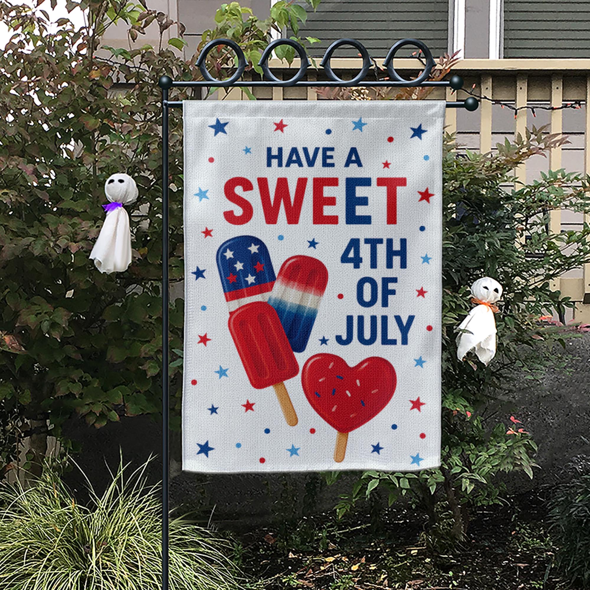 Sweet 4th of July Garden Flag – Patriotic Ice Cream Outdoor Decor, Red White Blue Holiday Yard Flag, Summer Independence Day Banner