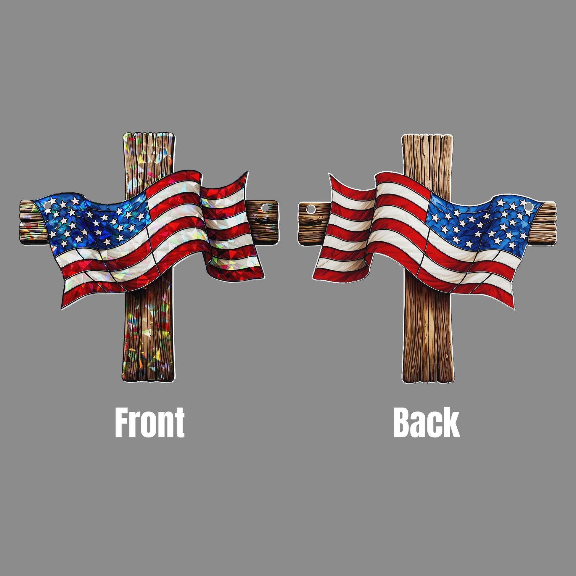 Patriotic Cross Acrylic Window Hanging – American Flag Suncatcher for 4th of July, Independence Day Christian Home Decor