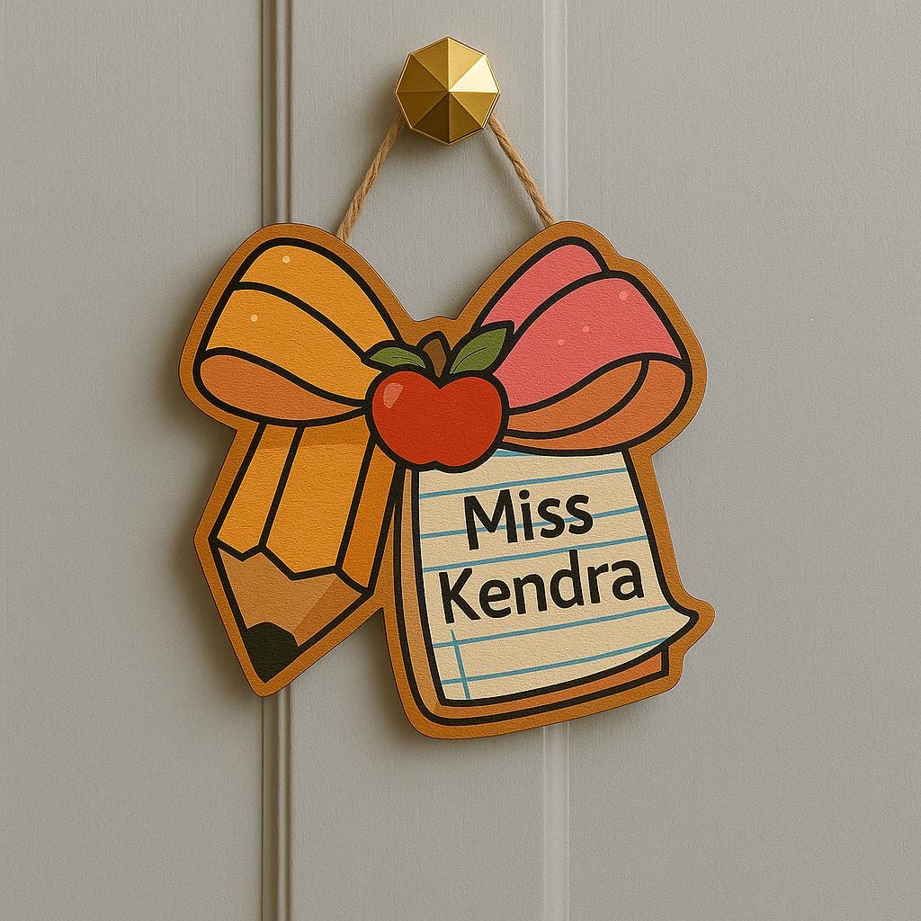 Custom Teacher Door Hanger, Pencil Bow Apple Classroom Sign with Name, Back to School Gift, Personalized Teacher Classroom Decor