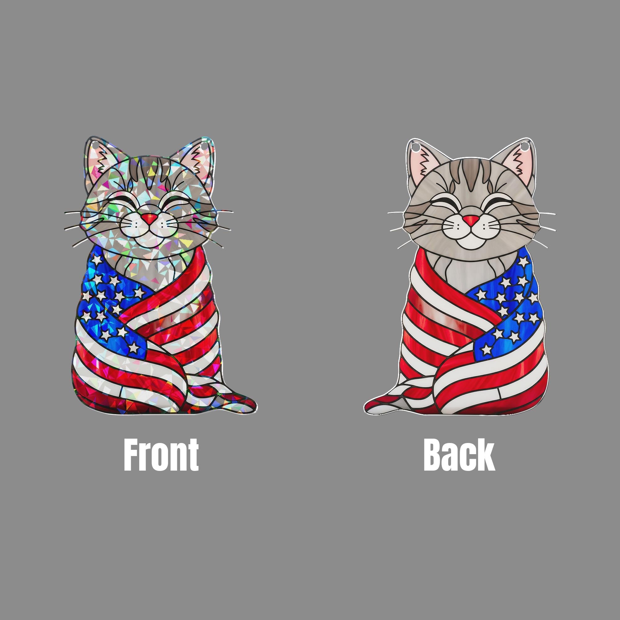 Patriotic Cat Acrylic Window Hanging – 4th of July Suncatcher with American Flag, Cute Independence Day Decor for Cat Lovers