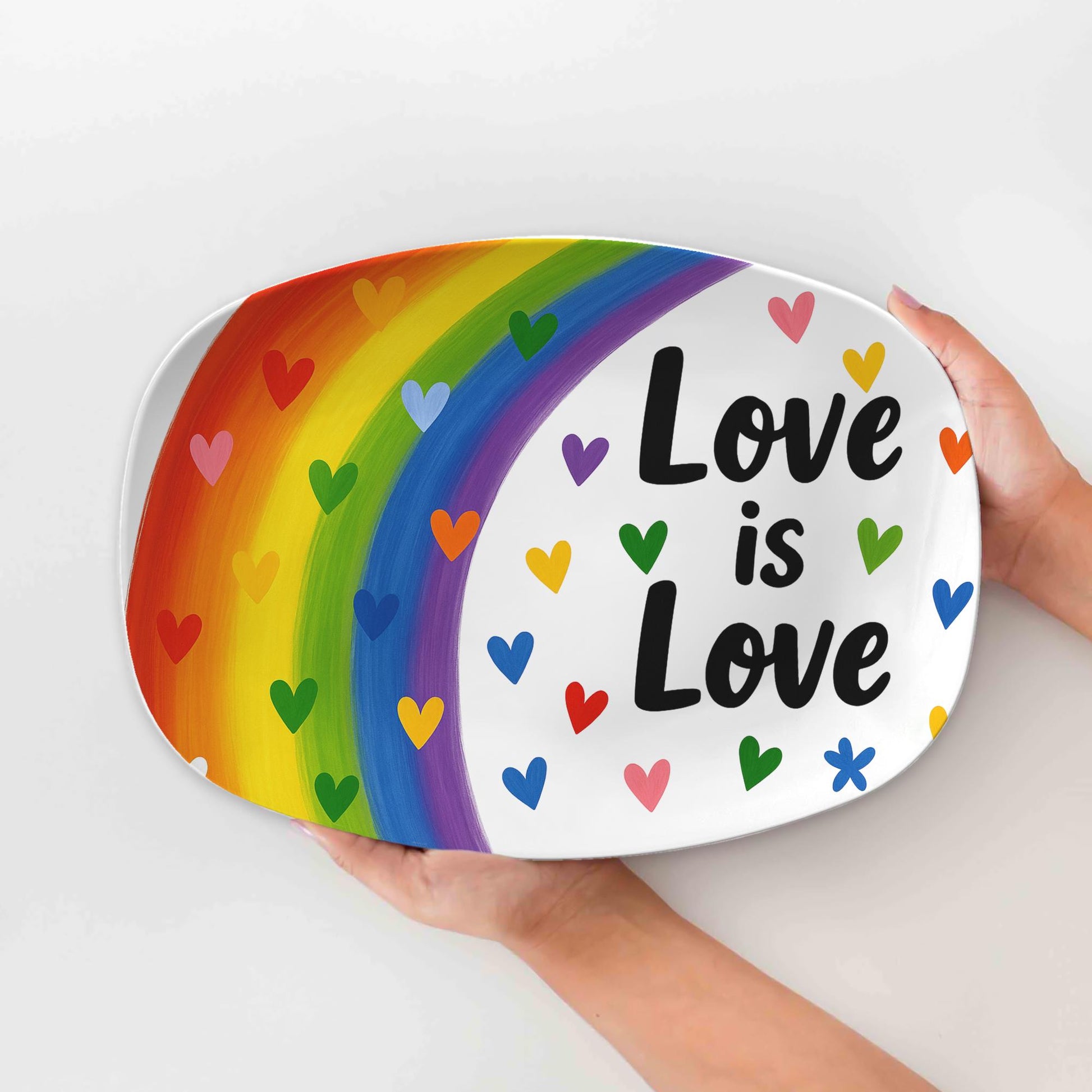 Love is Love Rainbow Platter – Colorful LGBT Pride Serving Tray, Equality Kitchen Decor, LGBTQ+ Gift, Gay Pride Party Plate