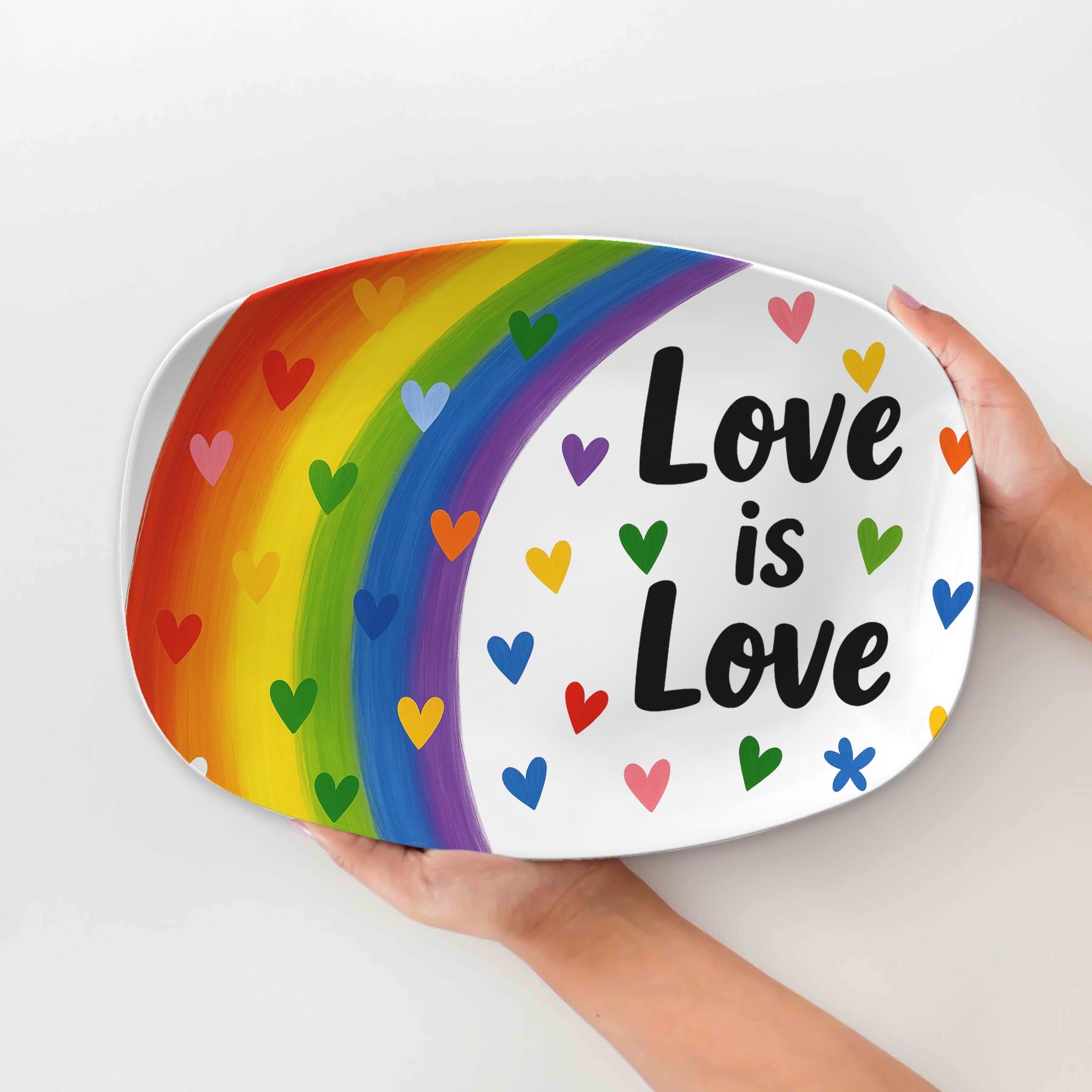 Love is Love Rainbow Platter – Colorful LGBT Pride Serving Tray, Equality Kitchen Decor, LGBTQ+ Gift, Gay Pride Party Plate