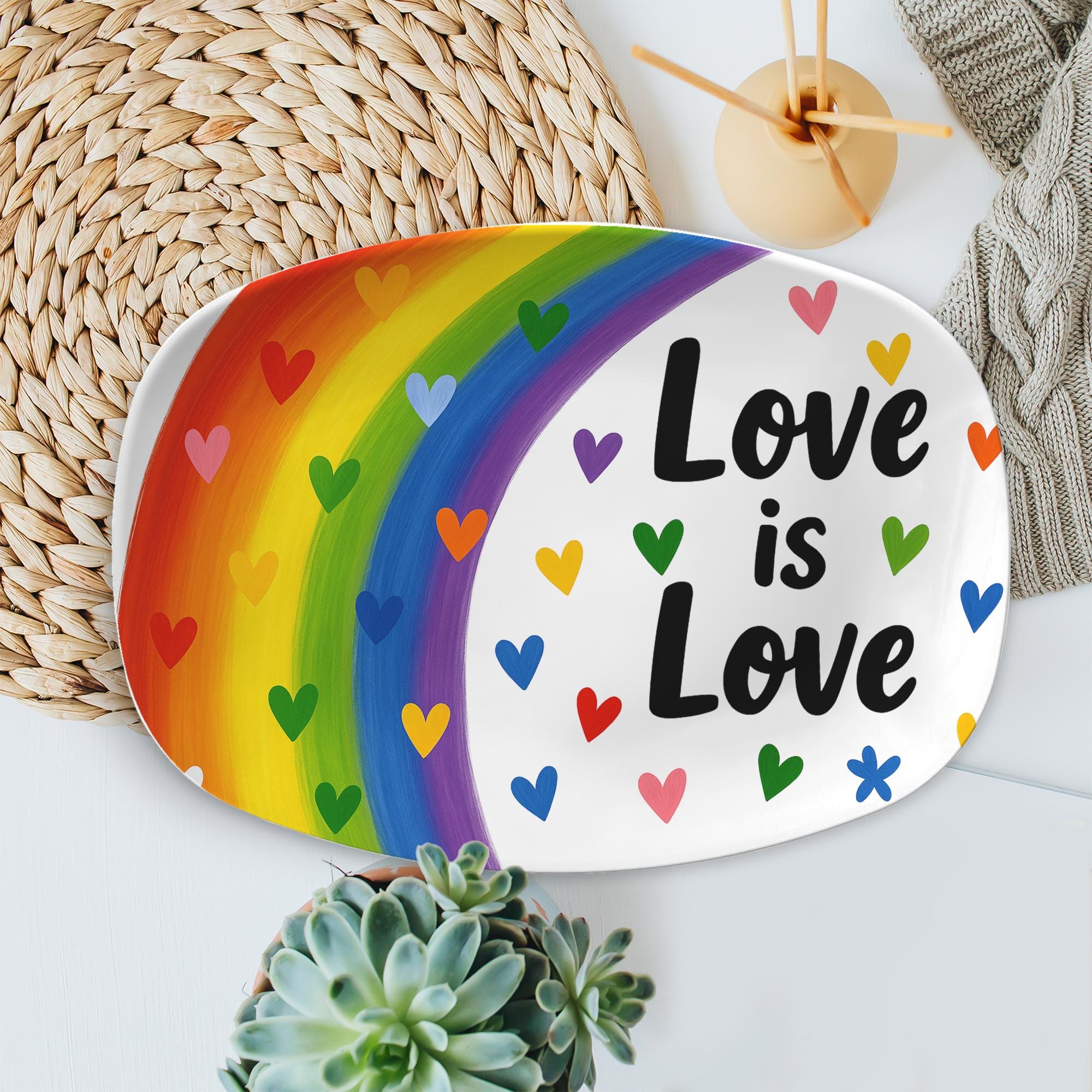 Love is Love Rainbow Platter – Colorful LGBT Pride Serving Tray, Equality Kitchen Decor, LGBTQ+ Gift, Gay Pride Party Plate