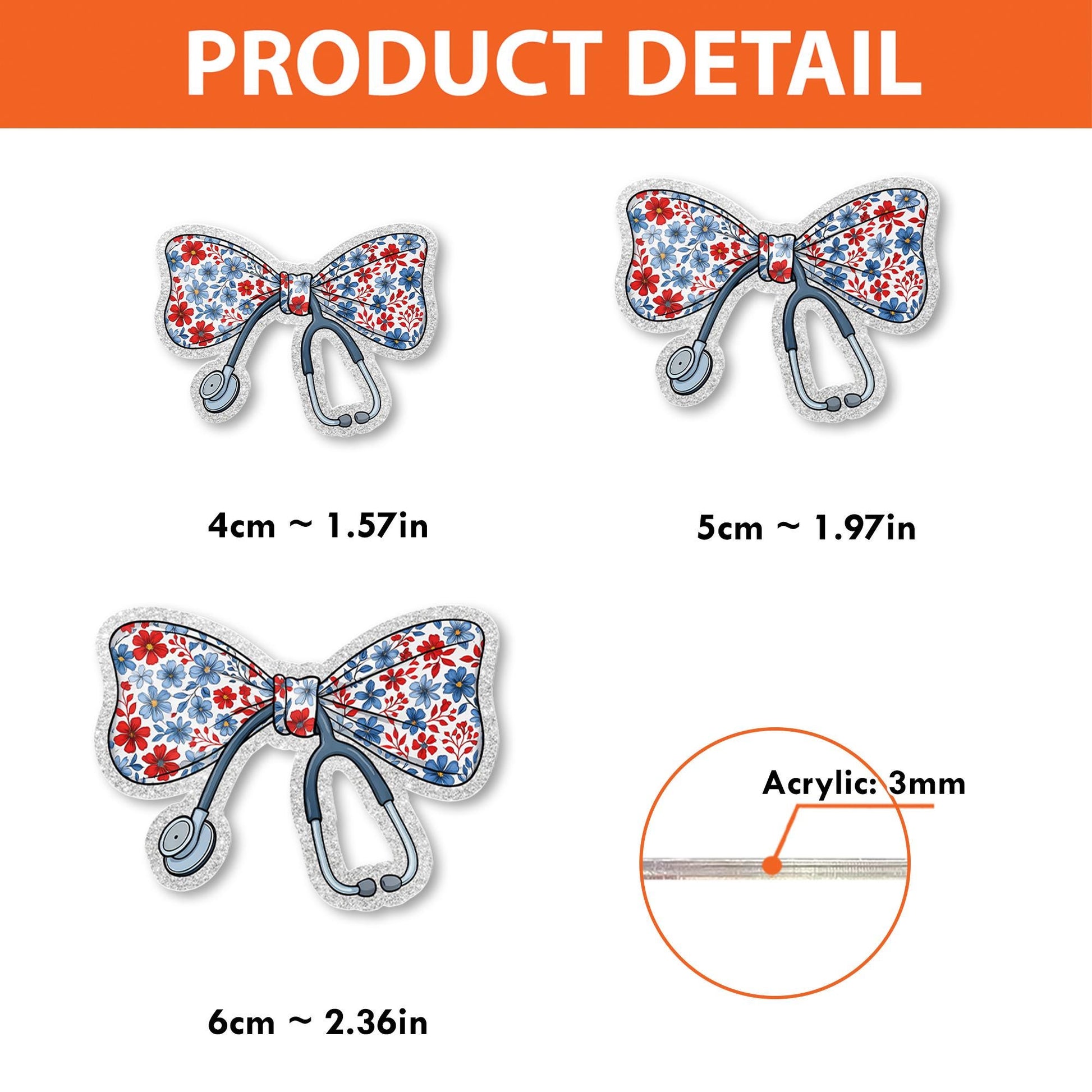 Patriotic Bow Badge Reel – Red White Blue Floral Stethoscope ID Clip – Nurse Gift for 4th of July – Cute Retractable RN Badge Holder