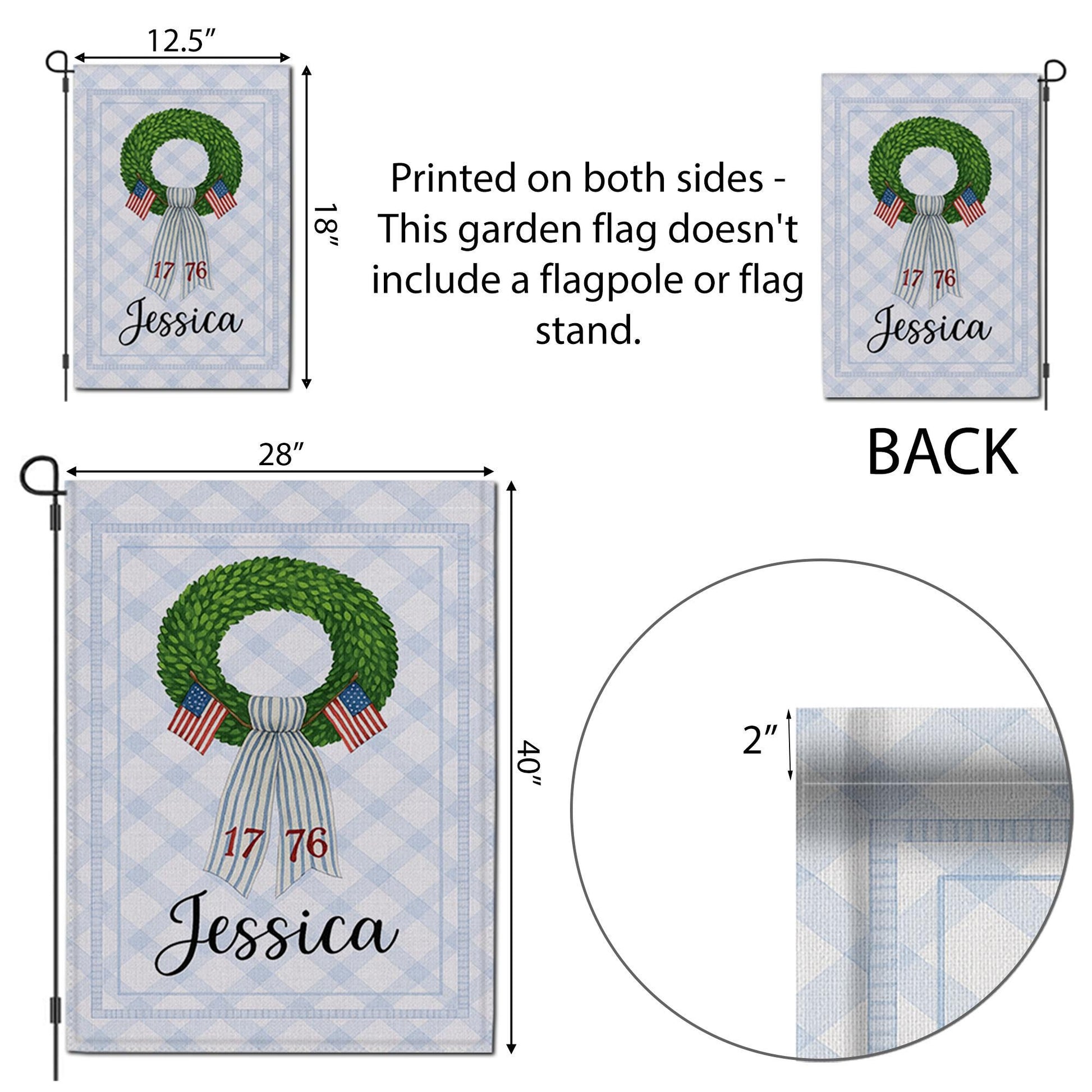 Personalized Patriotic Garden Flag – Custom Name USA Wreath Yard Banner – 1776 July 4th Decor – Independence Day Outdoor Sign
