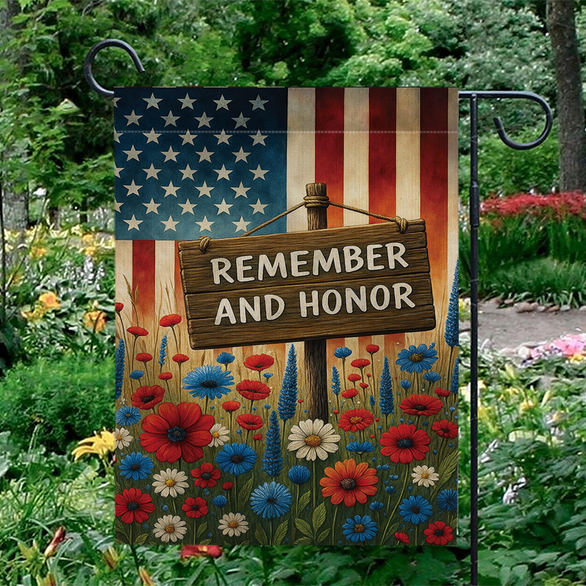 Memorial Day Garden Flag – Remember and Honor Patriotic Yard Banner – Red White Blue Floral Outdoor Decor – Veterans Day Flag USA