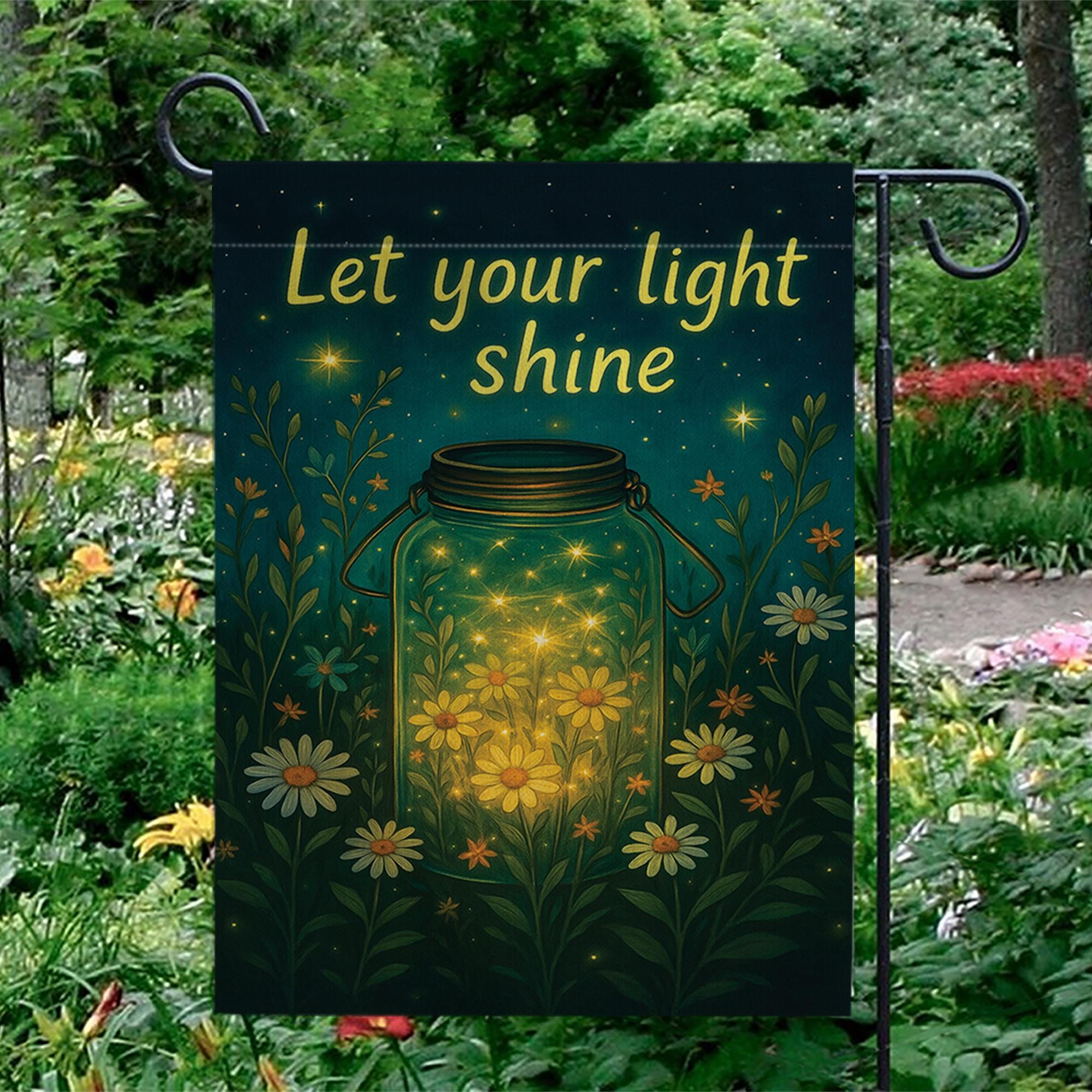 Let Your Light Shine Garden Flag – Inspirational Outdoor Decor, Floral Mason Jar Yard Flag, Uplifting Spring Summer Porch Banner