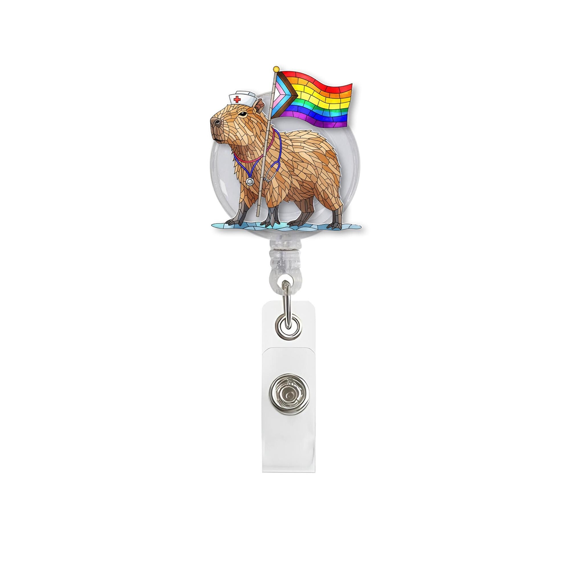 Capybara Nurse Pride Badge Reel, LGBTQ+ ID Holder, Rainbow Nurse Clip, Cute Capybara Badge, Pride Accessory, Fun Gift