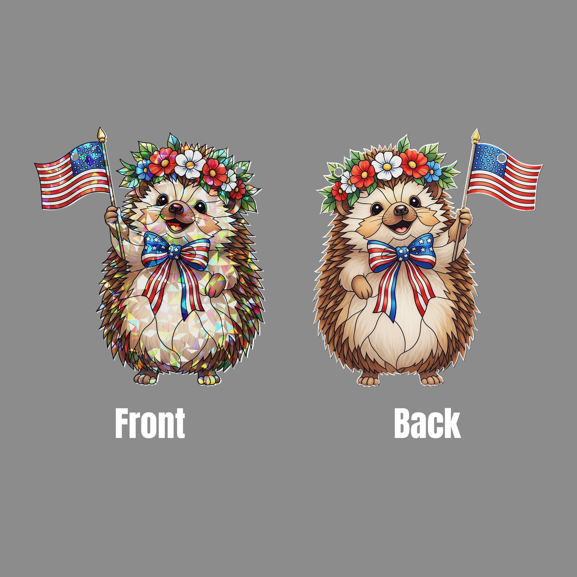 Patriotic Hedgehog Acrylic Window Hanging – 4th of July Suncatcher with USA Flag & Flowers, Cute Summer Independence Day Decor