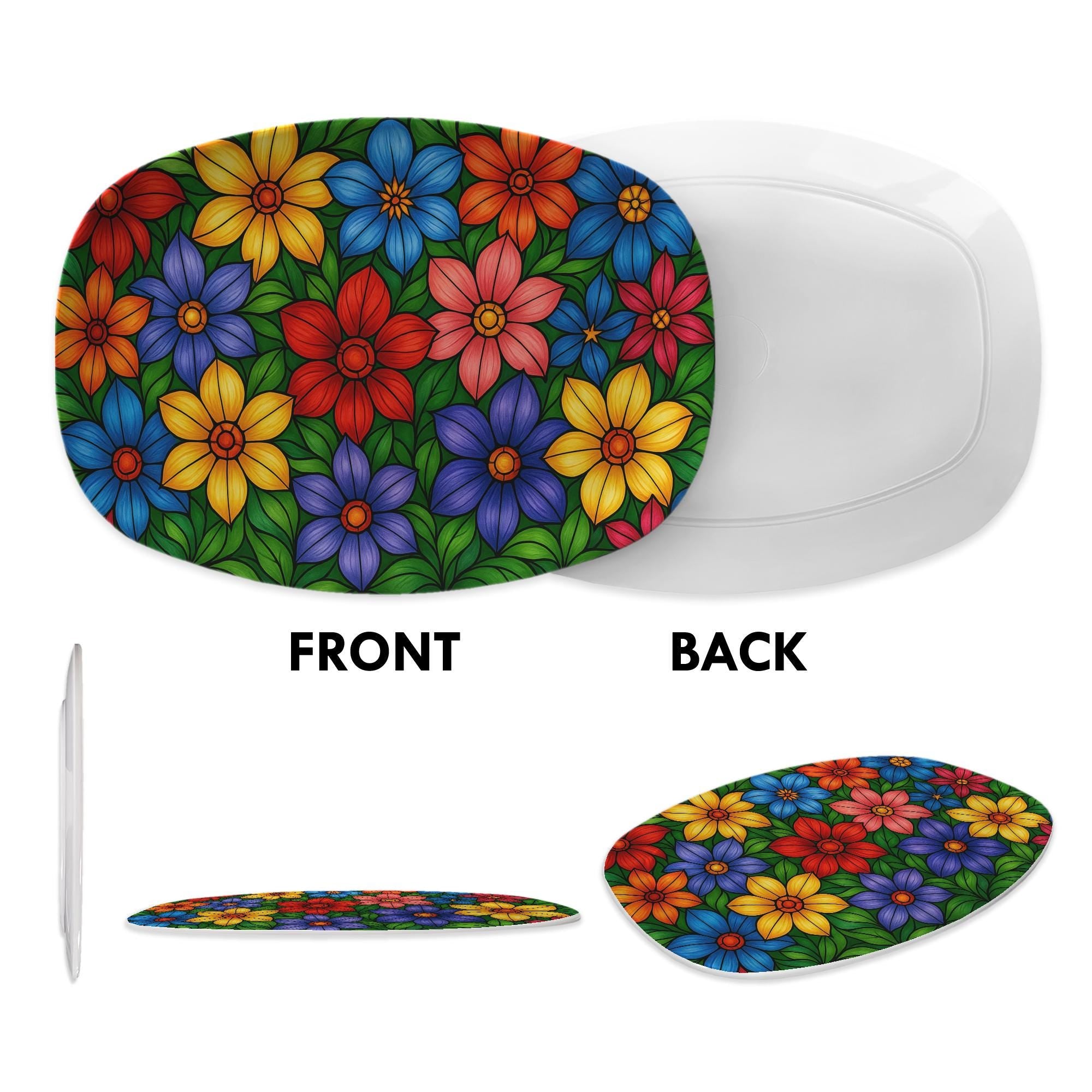 Colorful Floral Platter – Vibrant Flower Design Serving Tray, Garden Kitchen Decor, Summer Party Tableware, Gift for Garden Lovers