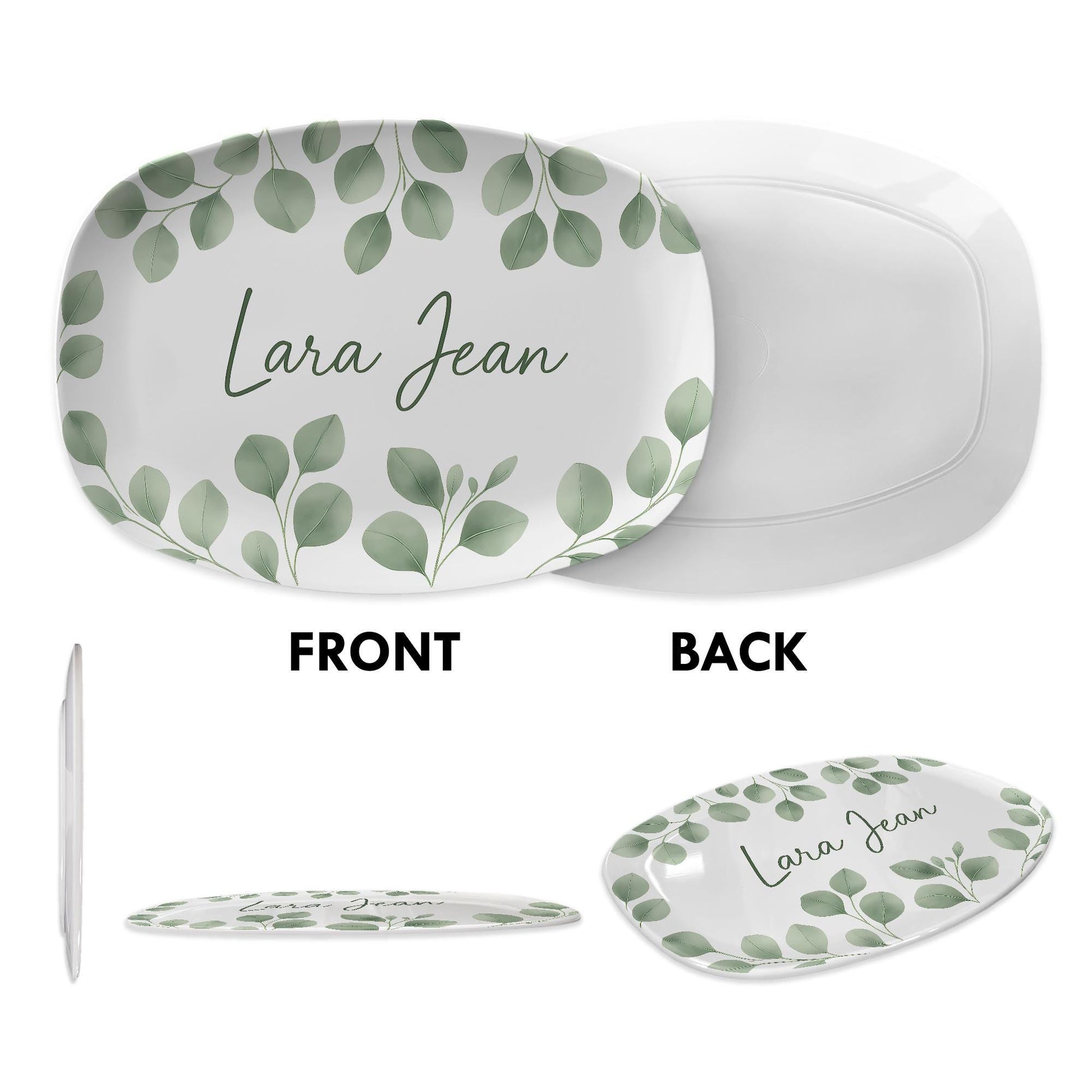 Personalized Name Platter – Custom Leafy Design Serving Tray, Elegant Kitchen Decor, Gift for Her, Custom Family Name Plate